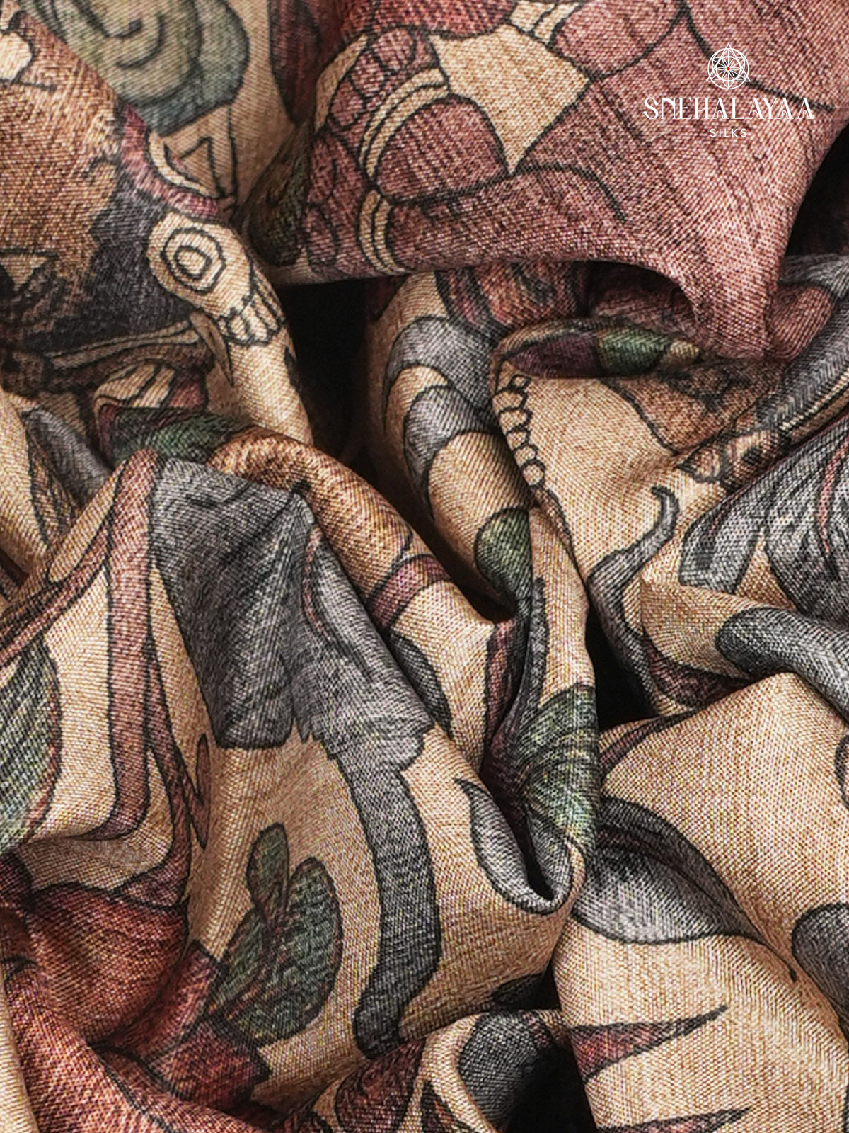 Beige With Grey Border Kalamkari Tussar Saree