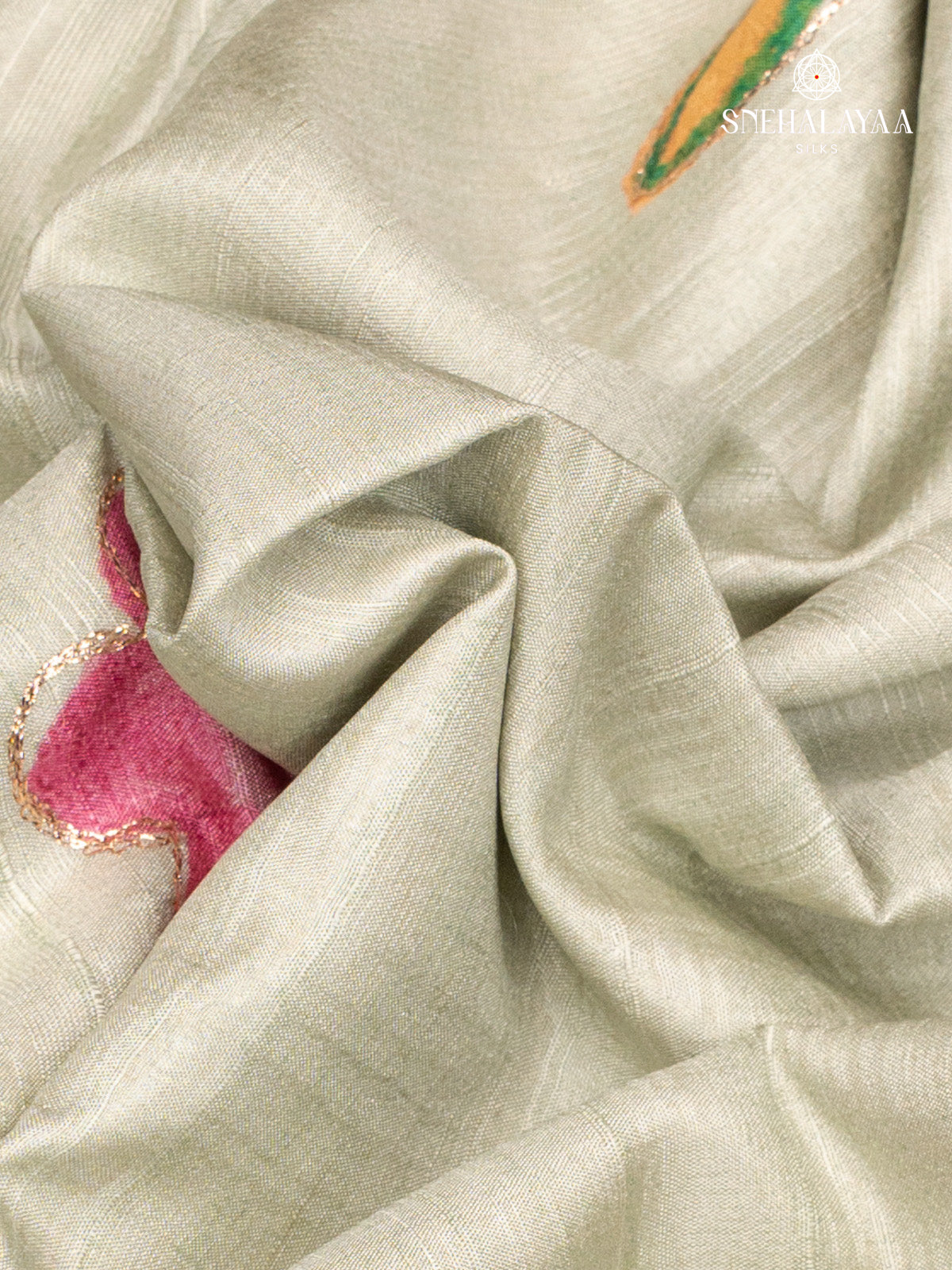 Peach Green Tussar Saree