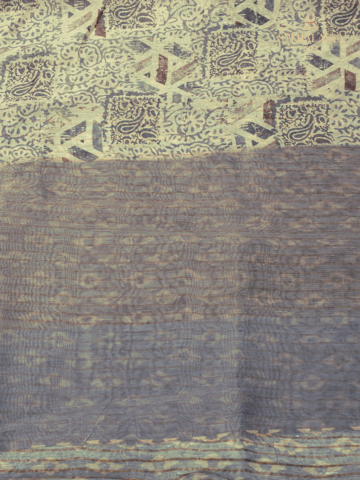 Pale Yellow Linen Floral Print Saree