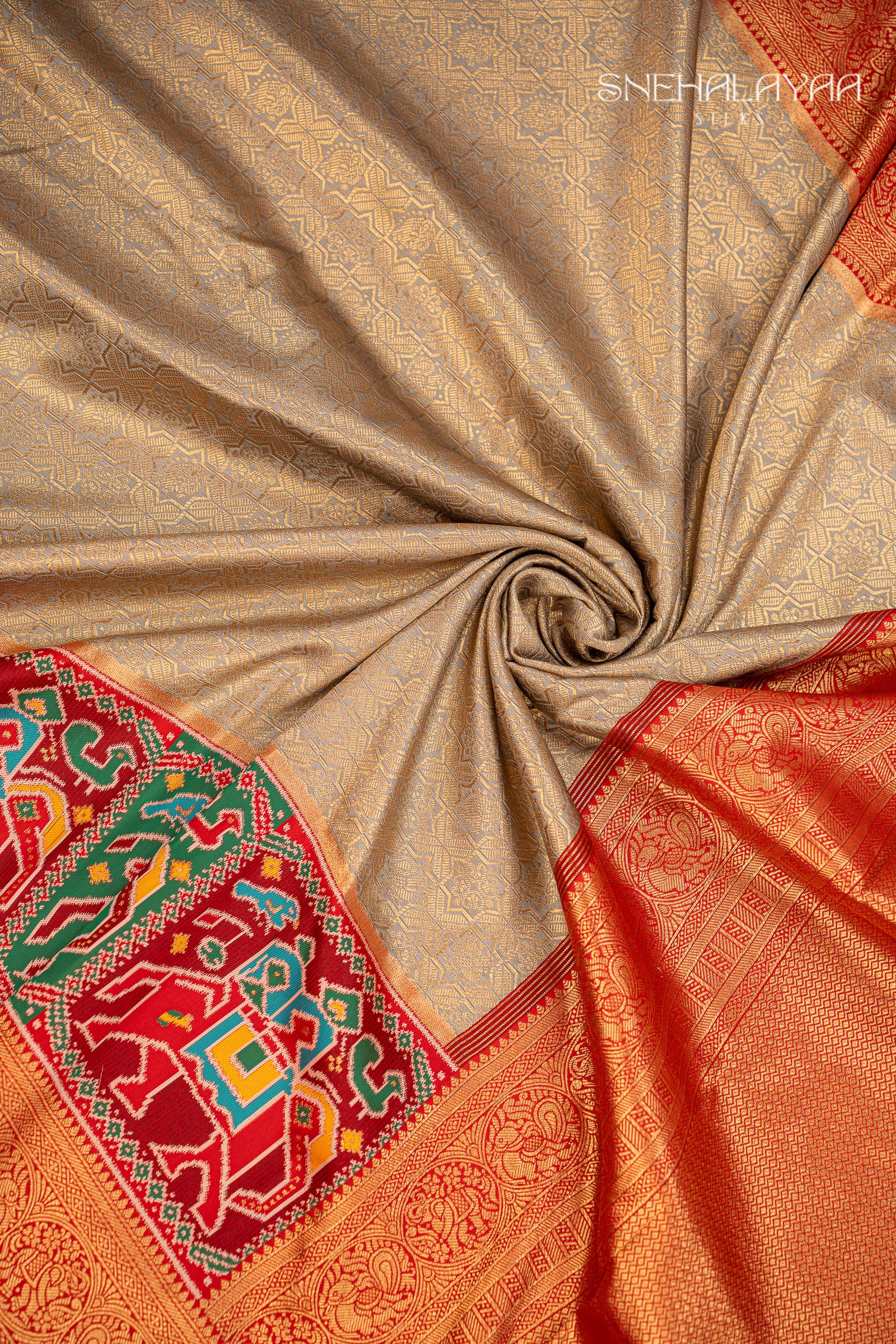 Beige Banaras Patola Silk Saree