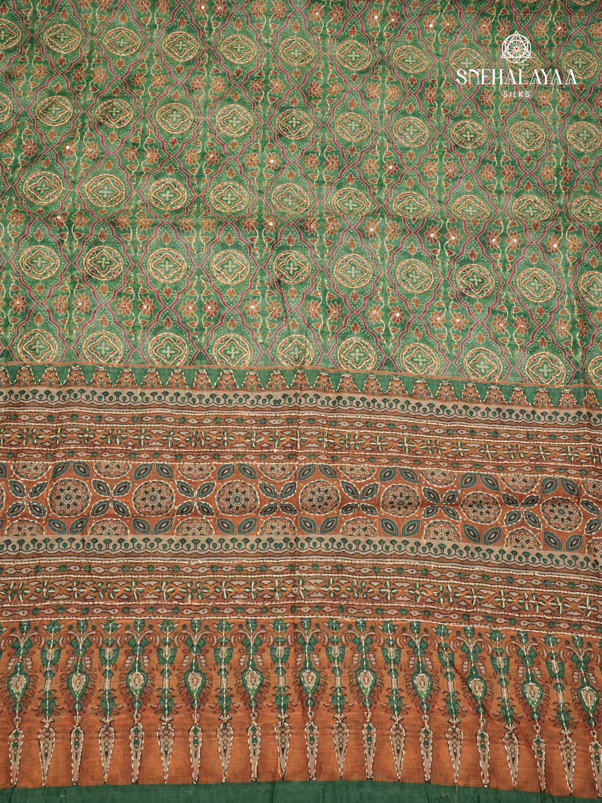 Forest Green Linen Embroidery Saree