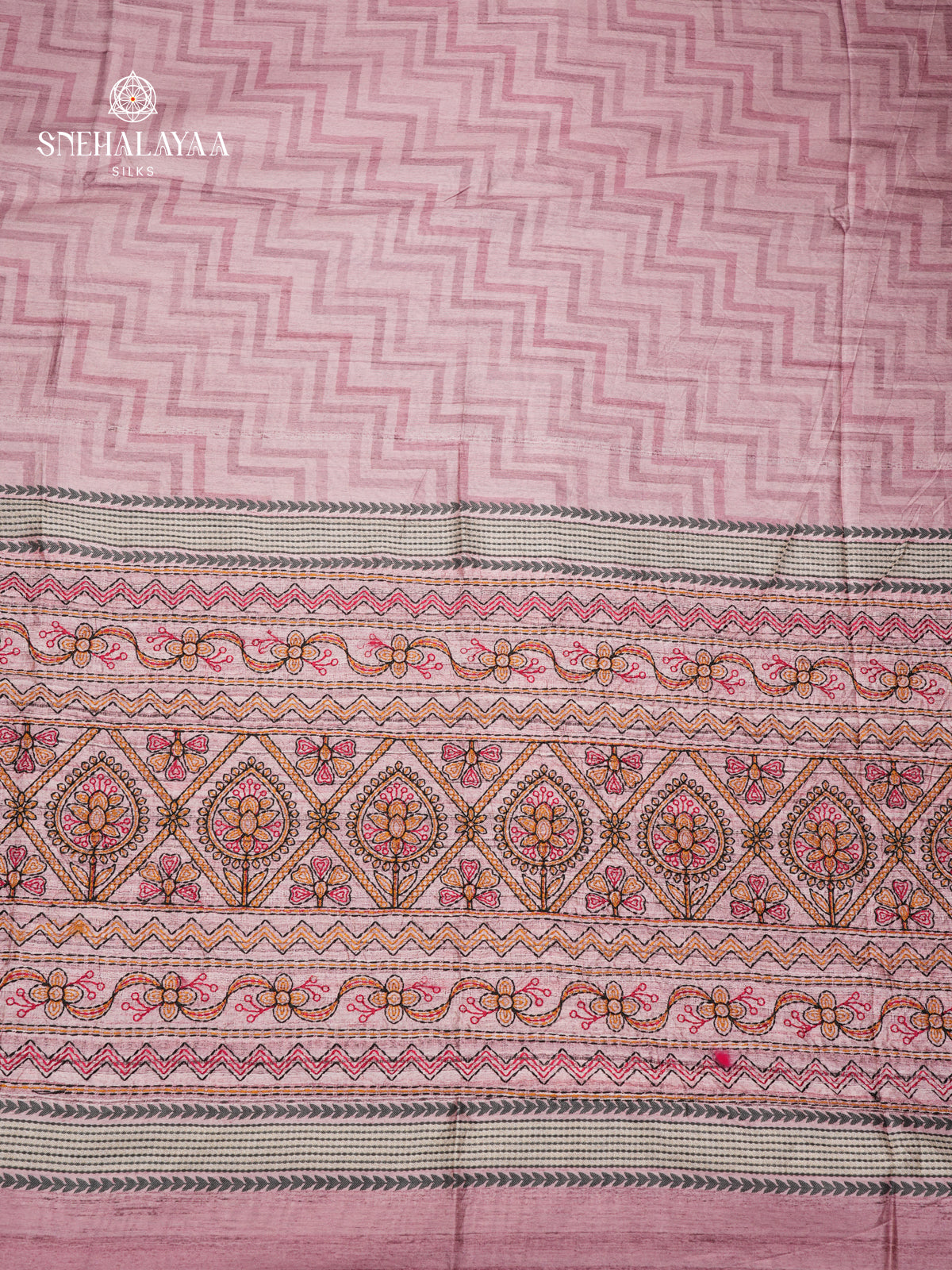 Pale Pink Tussar Embroidery Saree