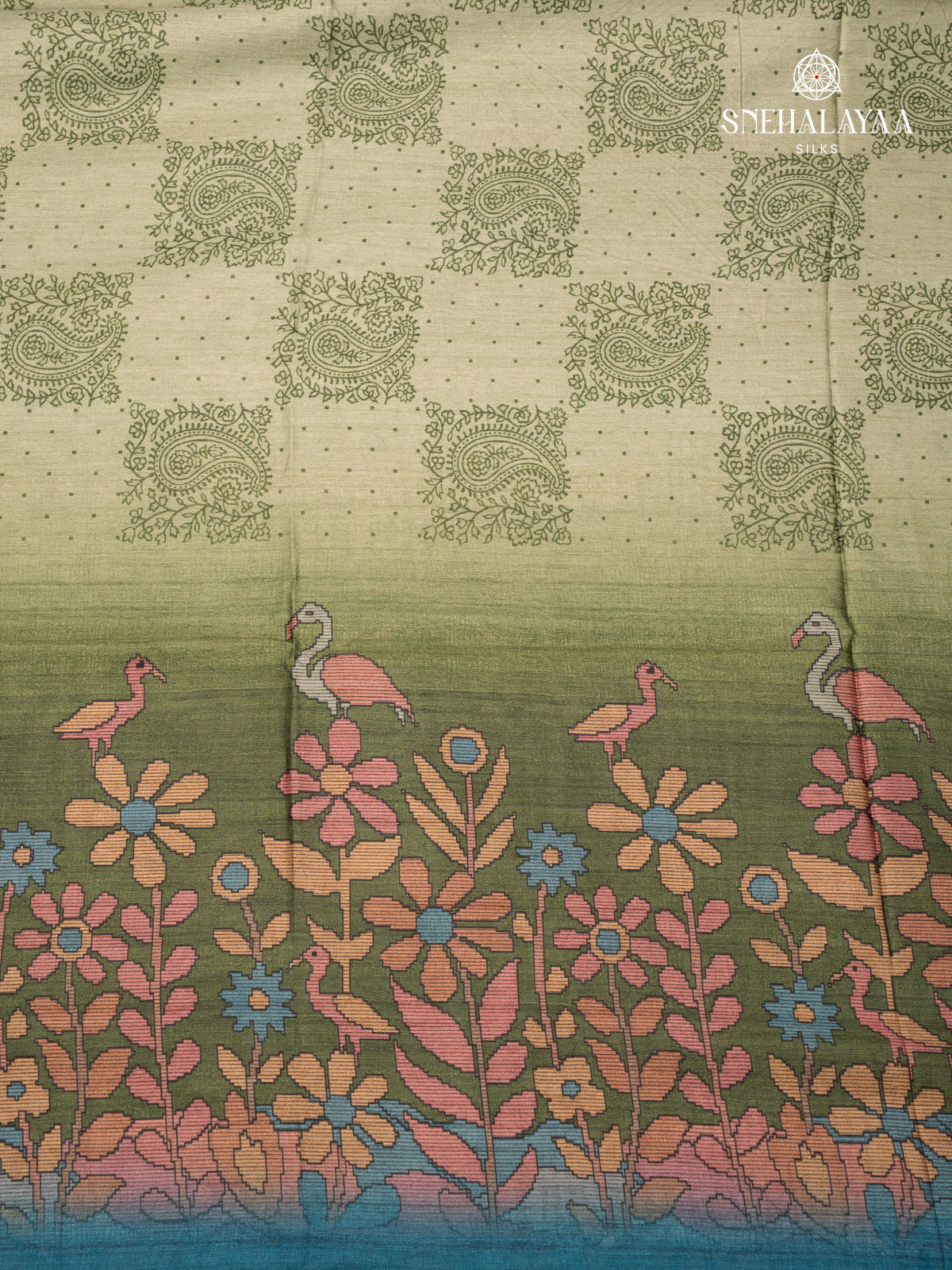 Olive Green Tussar Saree