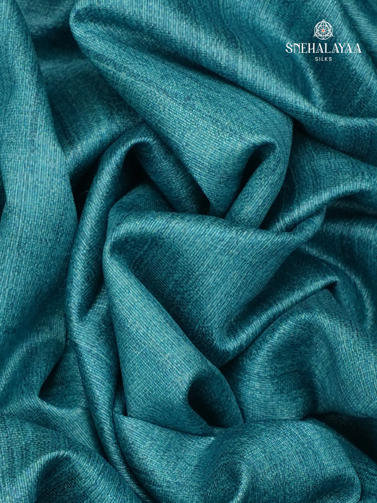 Peacock Blue Floral Printed Tussar Saree