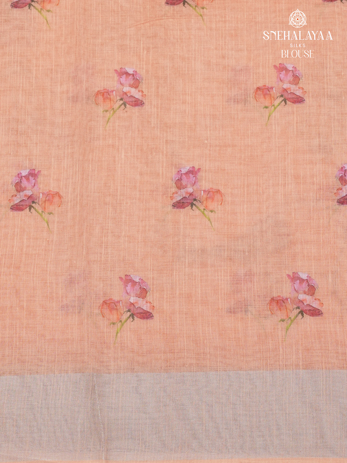 Sandal Printed Linen Saree