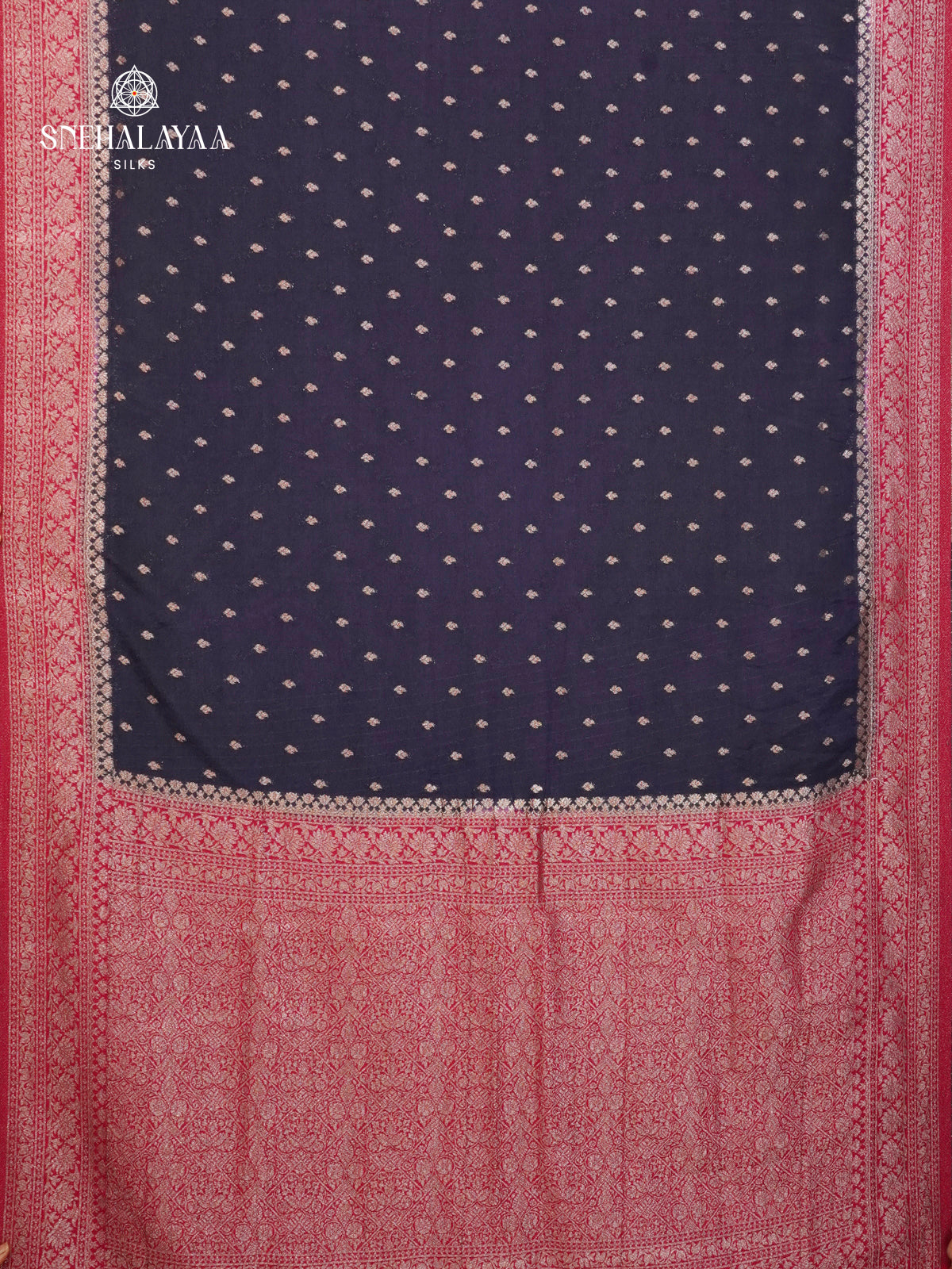 Navy Blue Banaras Crepe Silk Saree