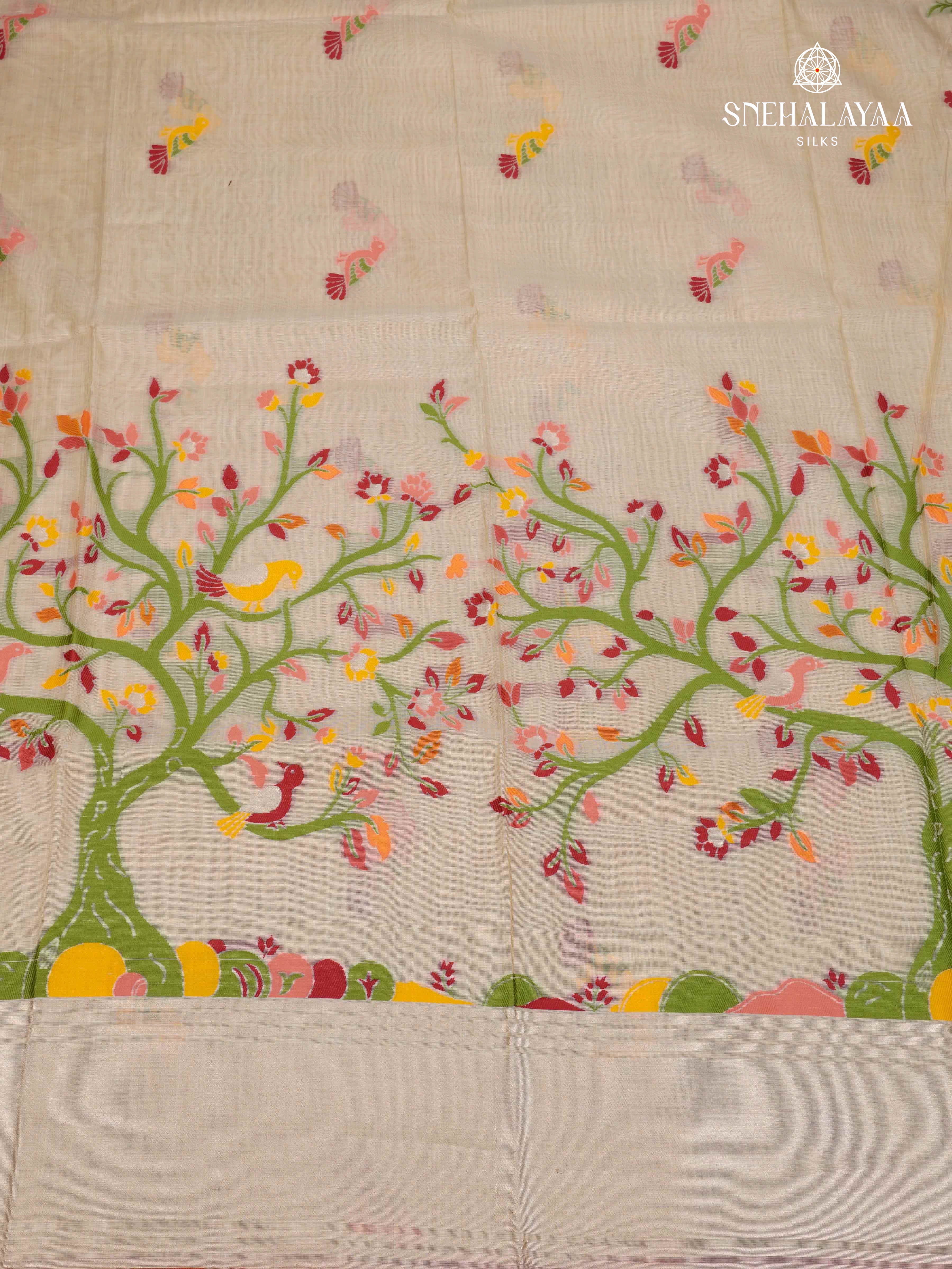 Cream Munga Cotton Saree