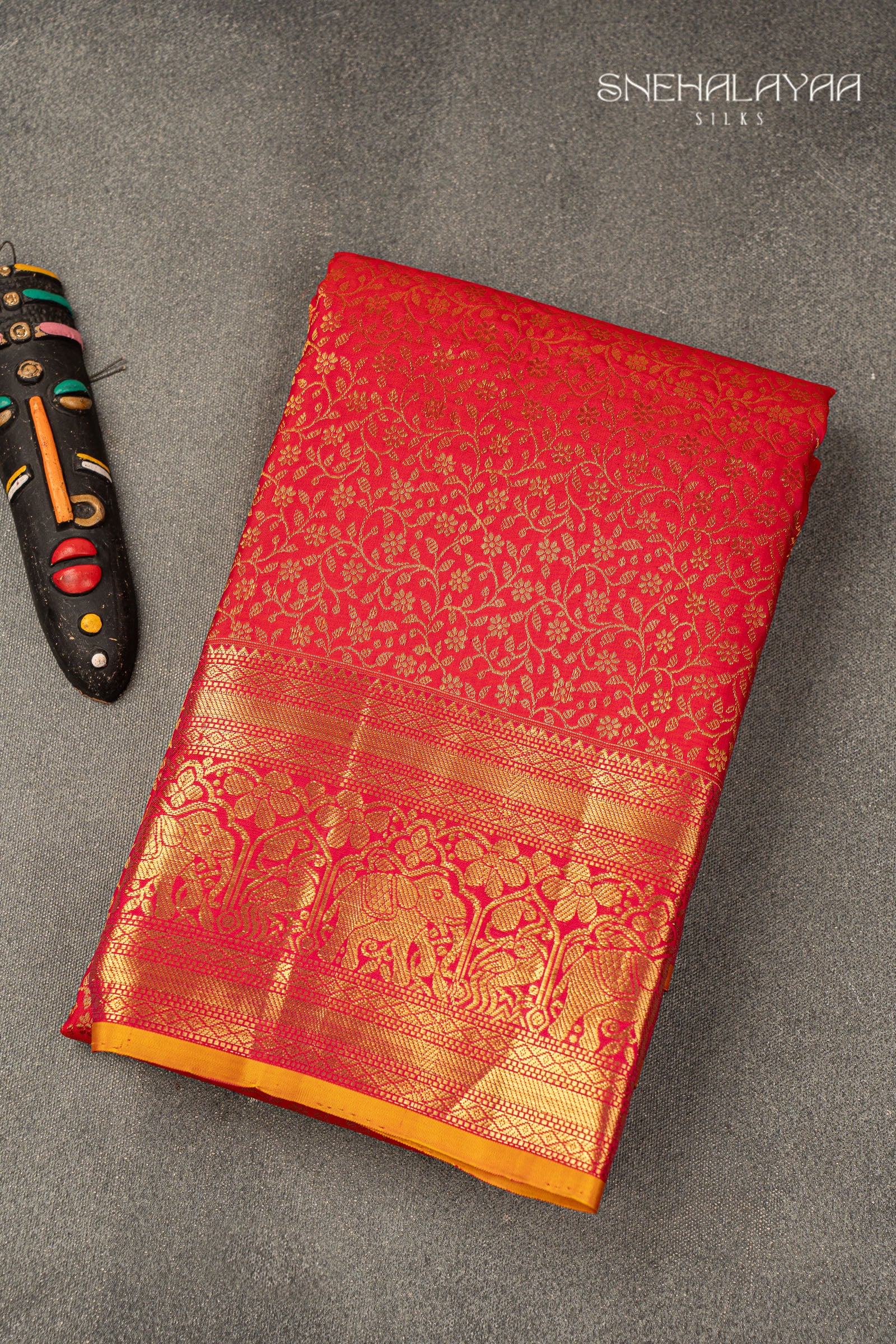 Rose Red Kancheevaram Silk Saree