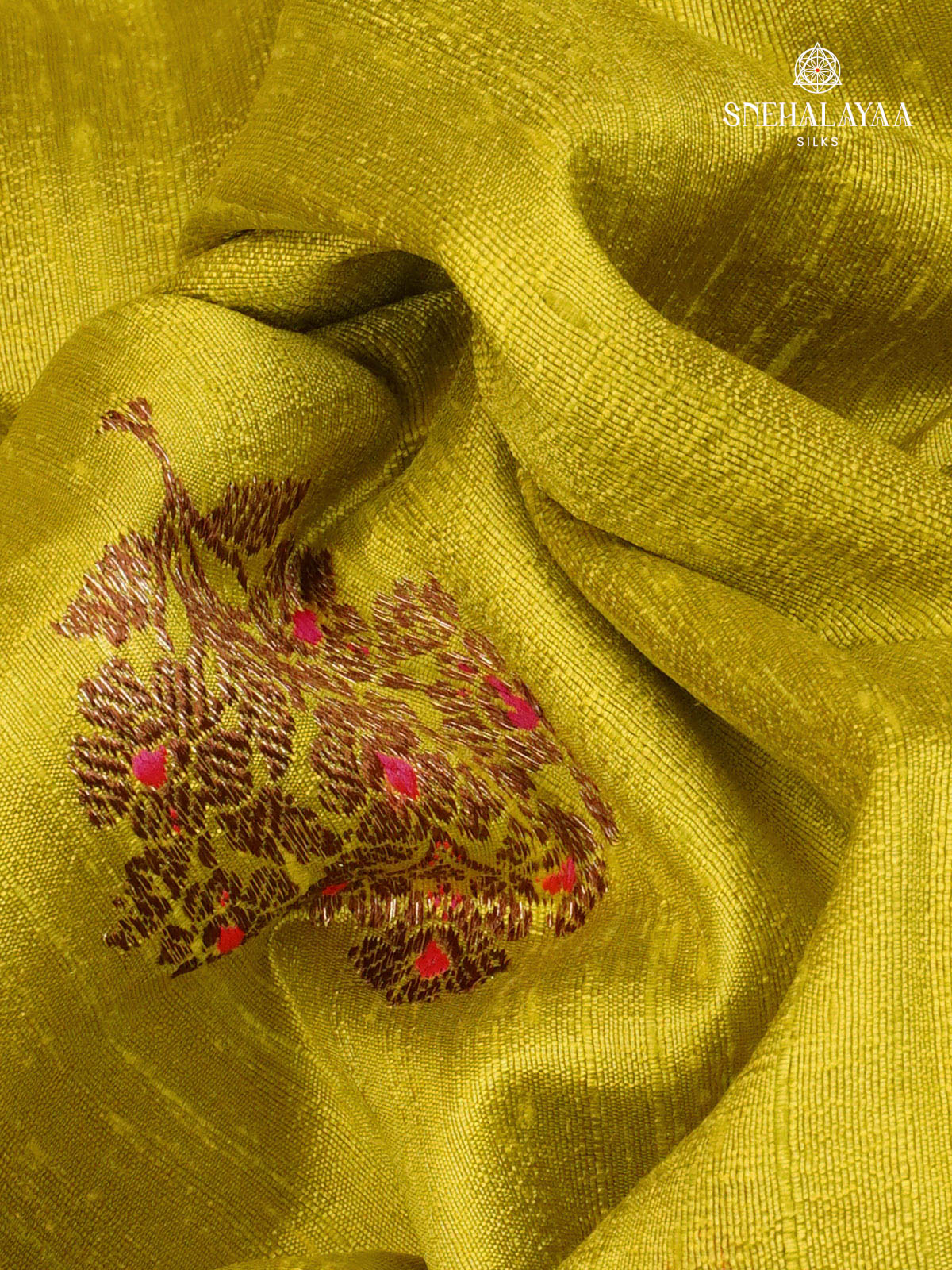 lime Green Banaras Raw Silk Saree