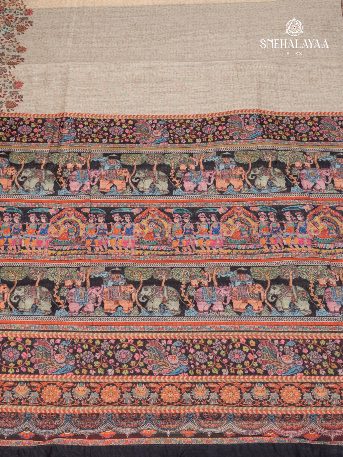 Cream With Black Border Linen Saree