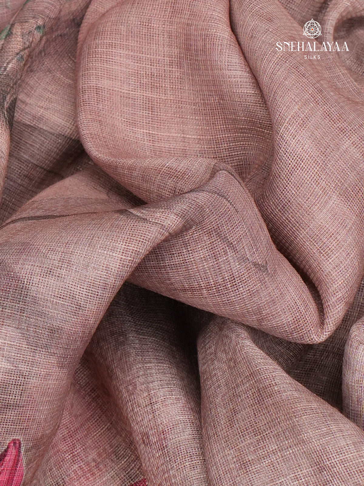 Pastel Brown Printed Linen Saree