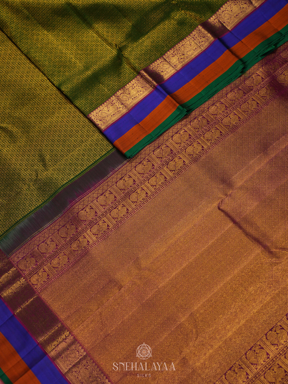 Olive Green Kanjivaram Silk Saree