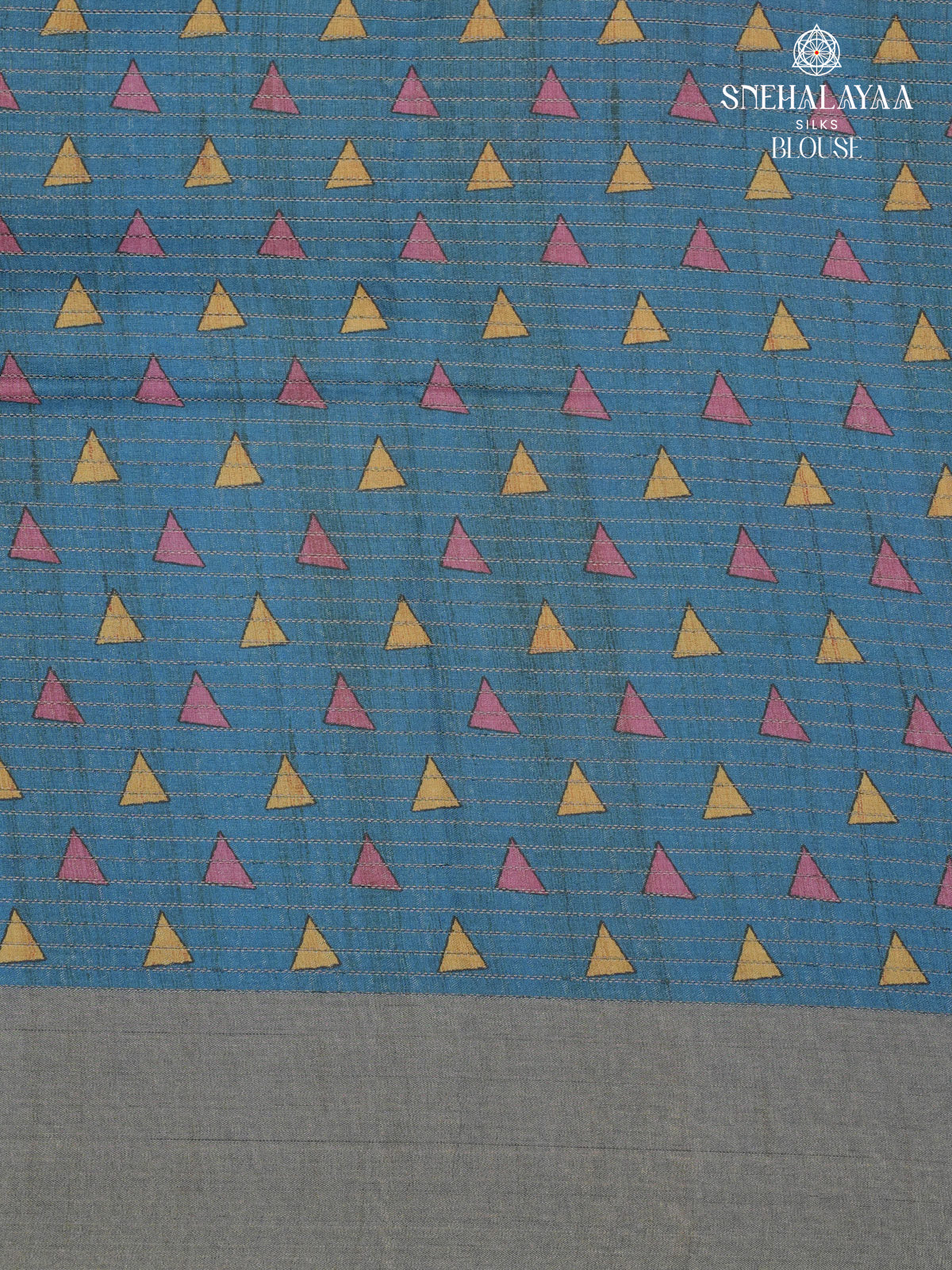 Teal Blue Printed Tussar Saree