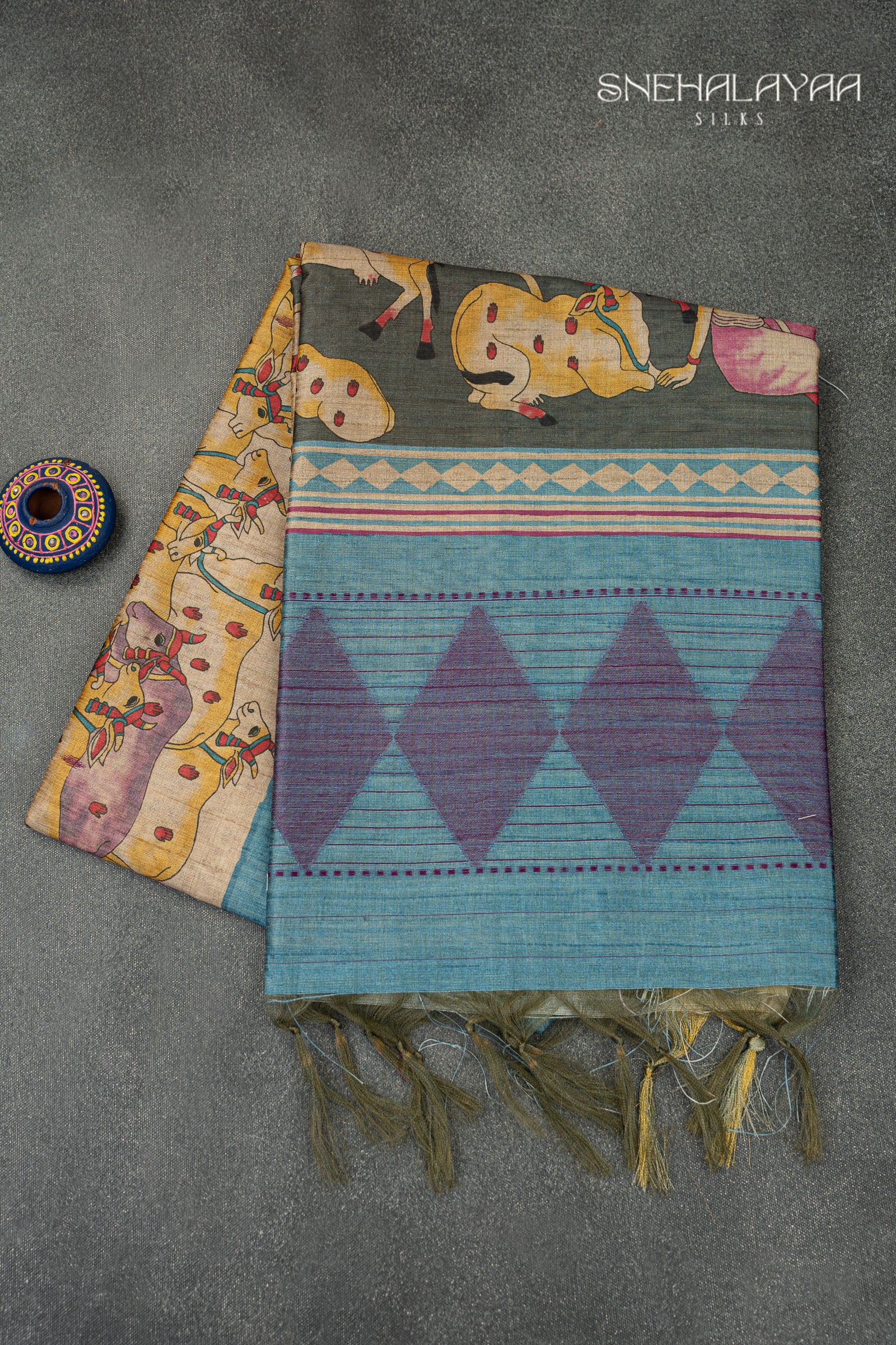 Cerulean Blue Semi Tussar Saree