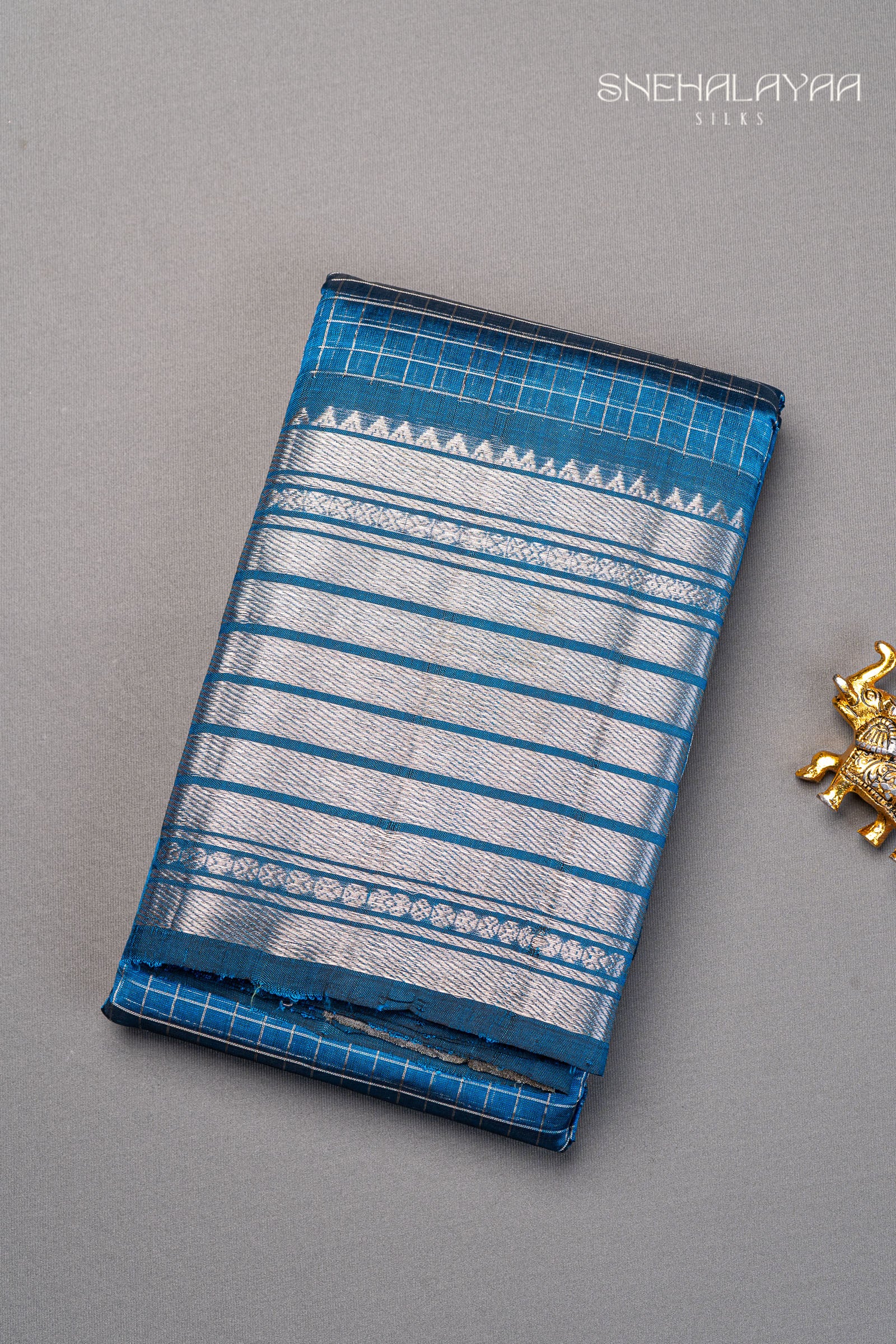 Cerulean Blue Mangalgiri Silk Saree