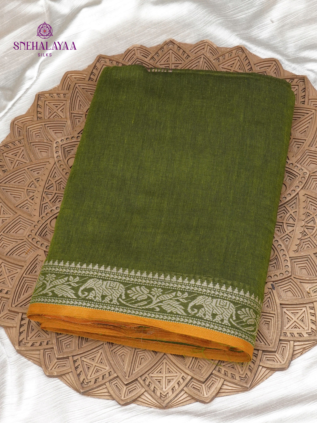Olive Green Sambalpuri Cotton Saree