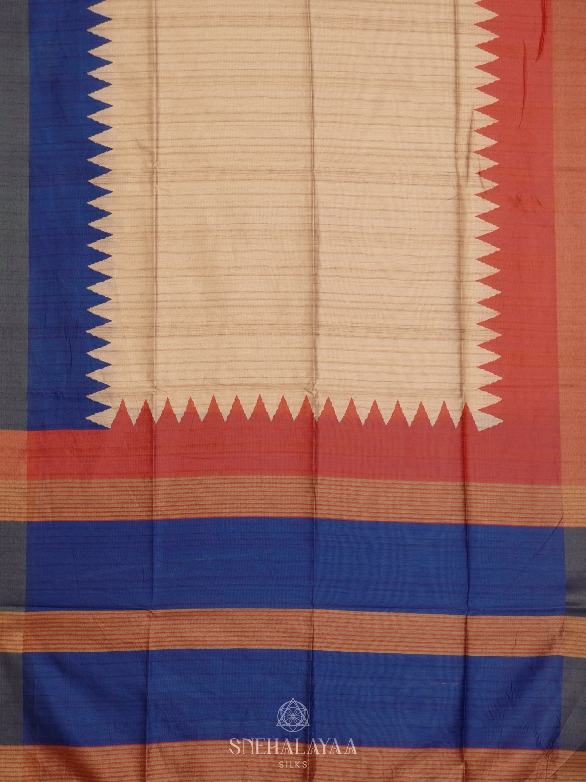 Beige With Blue Border Tussar Saree