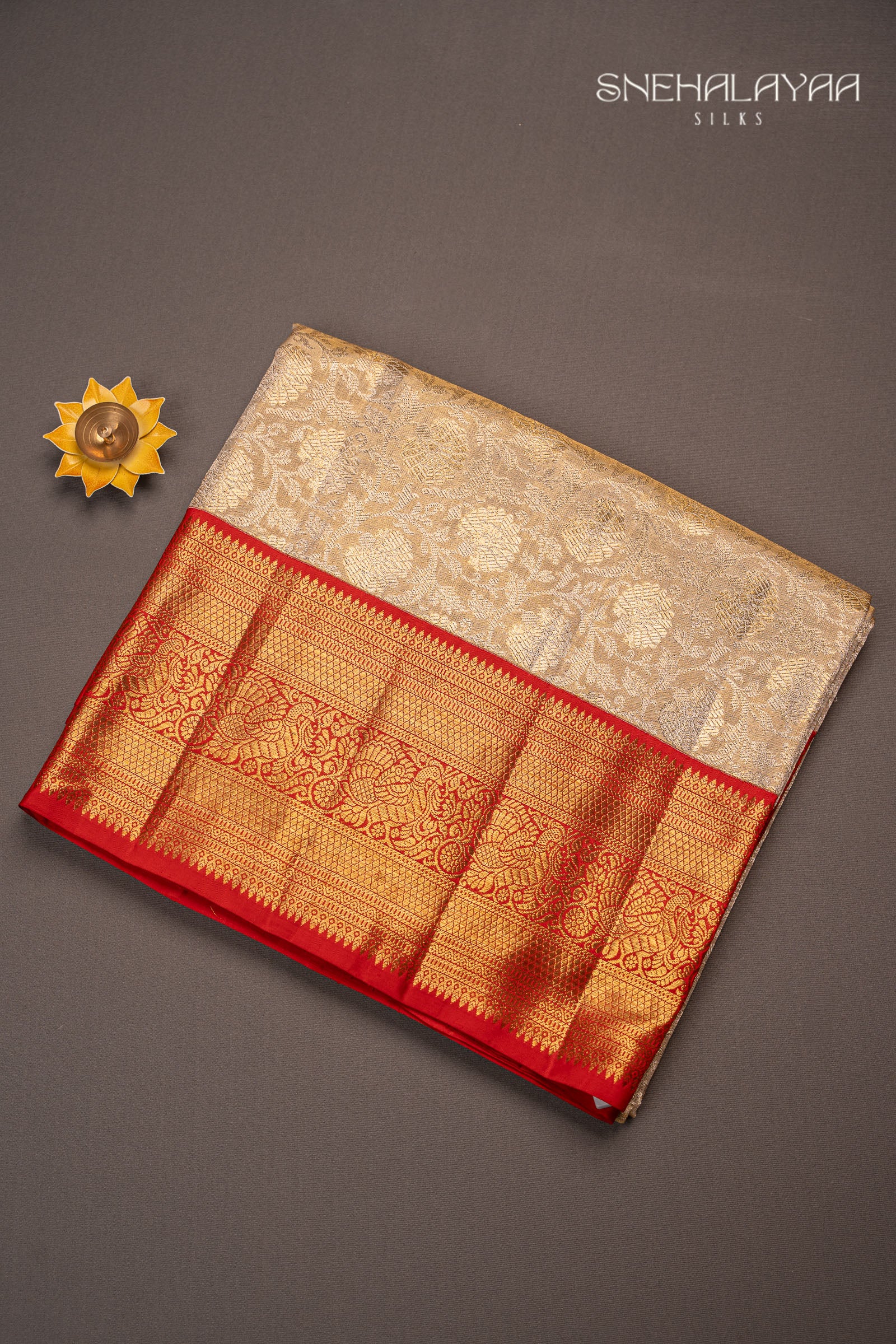 Cream Kancheevaram Tissue Silk Saree