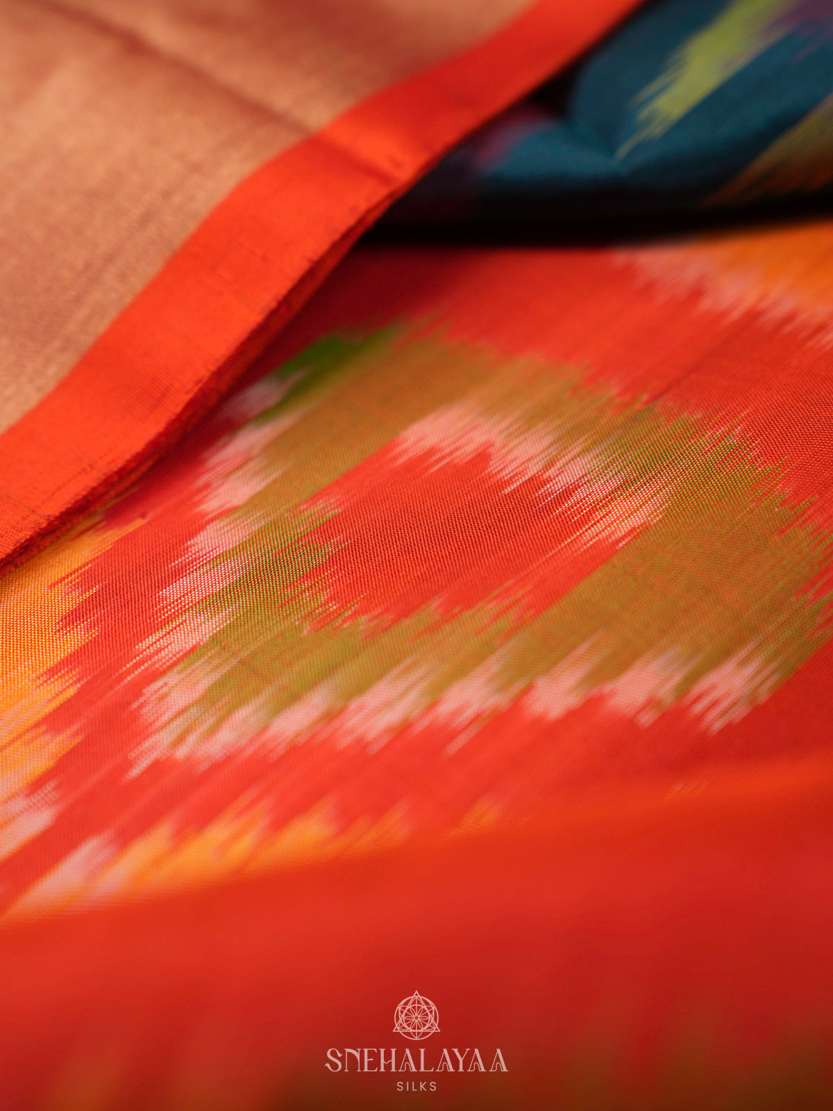 Peacock Blue Ikat Soft Silk Saree