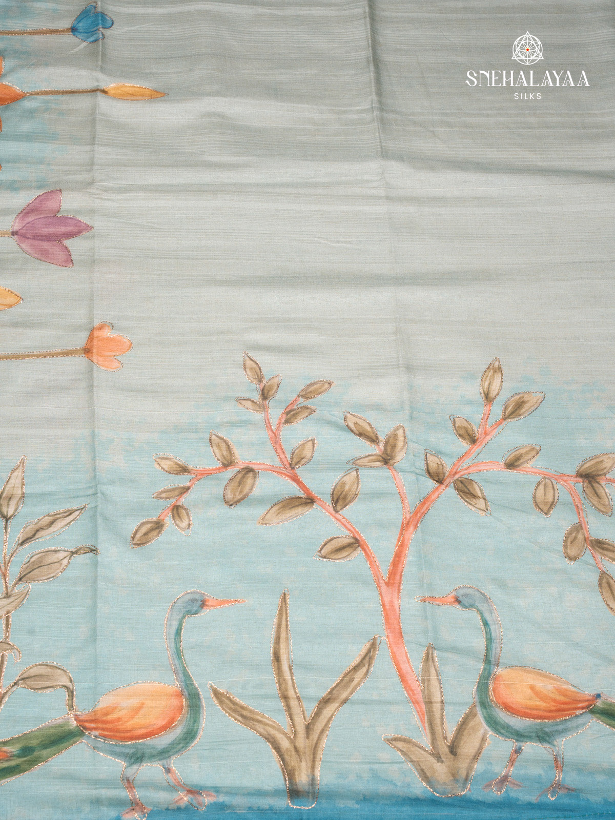 Pastel Blue Tussar Saree