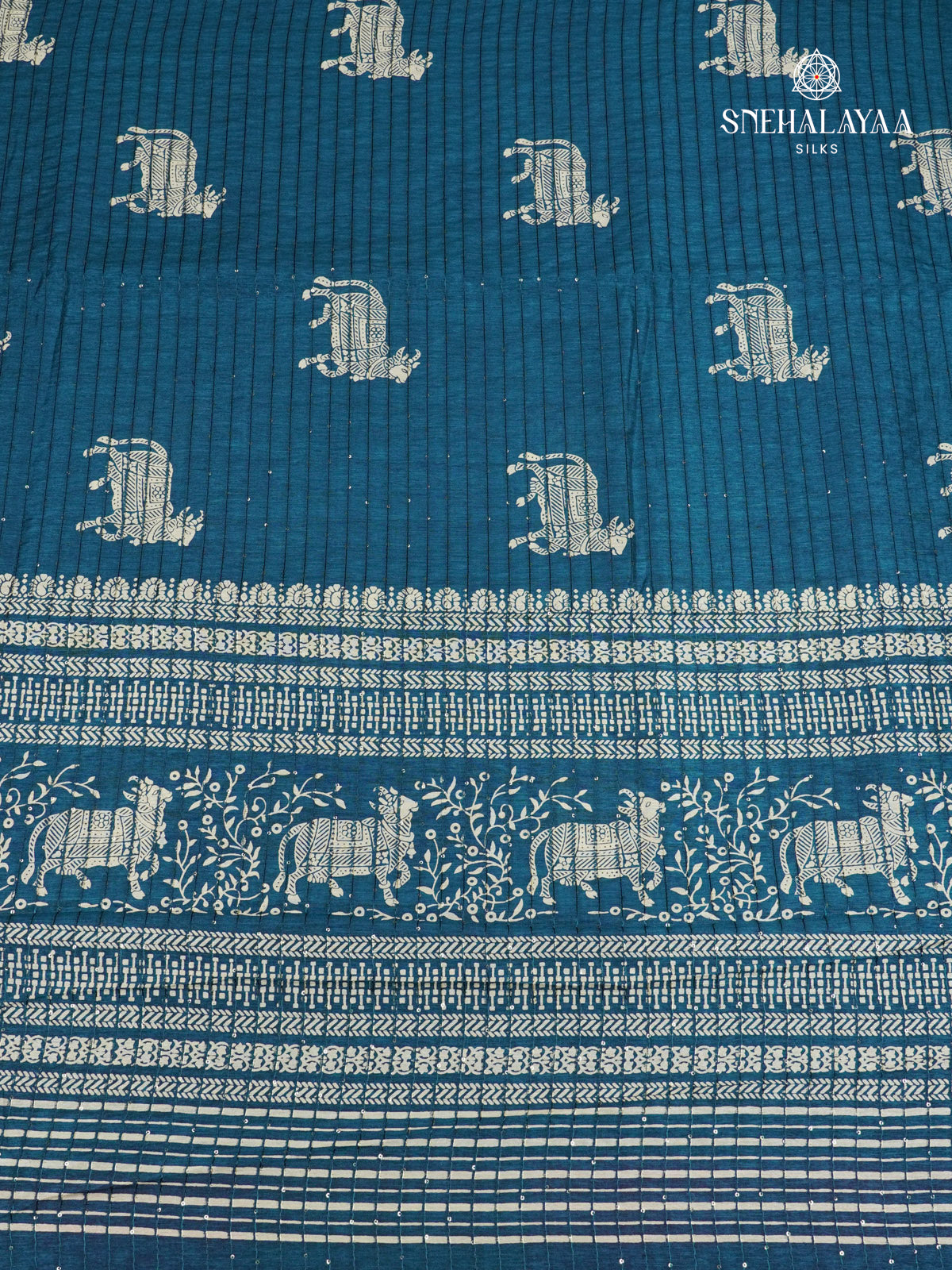 Peacock Blue Dola Silk Saree
