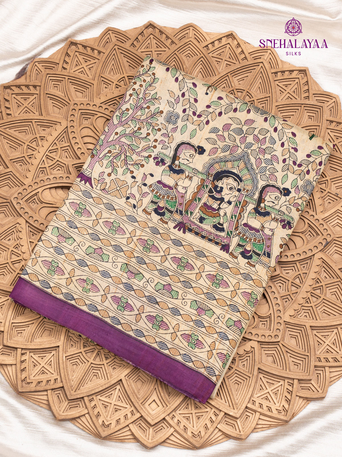 Sandal Printed Tussar Saree