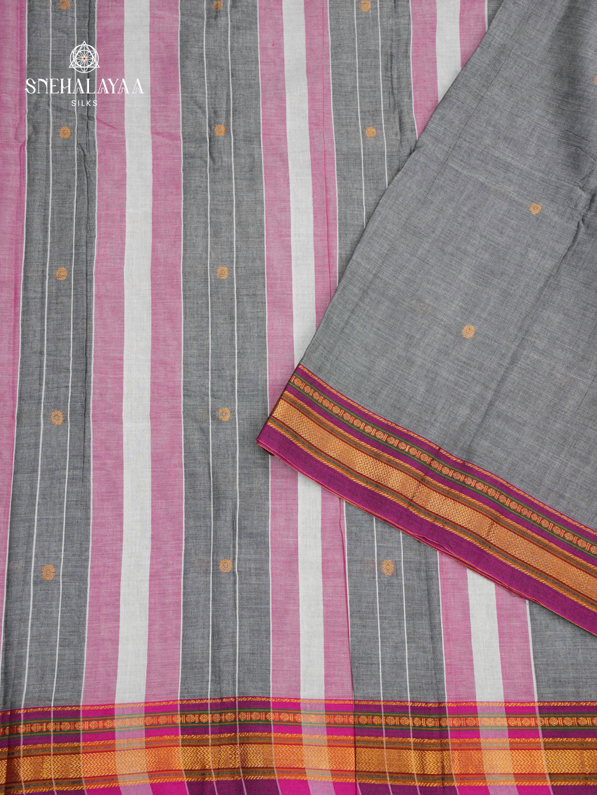Steel Grey Narayanpet Cotton Saree without Blouse
