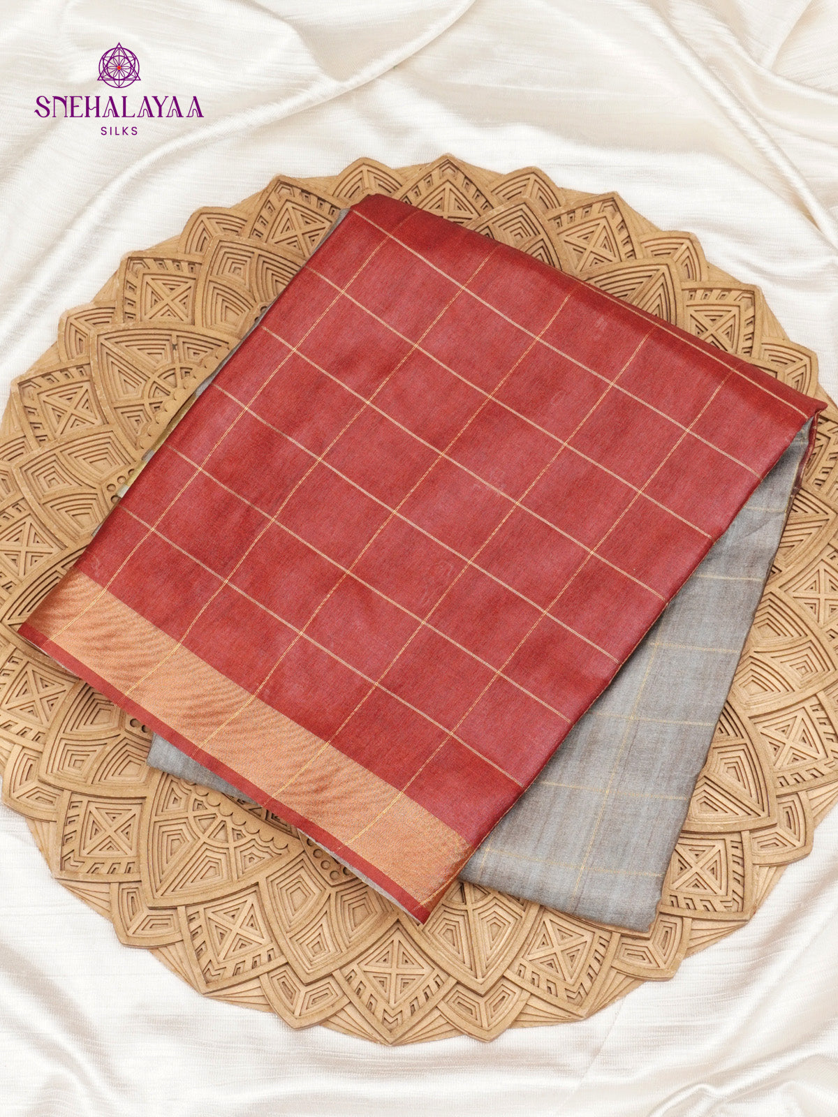 Grey With Maroon Border Tussar Saree