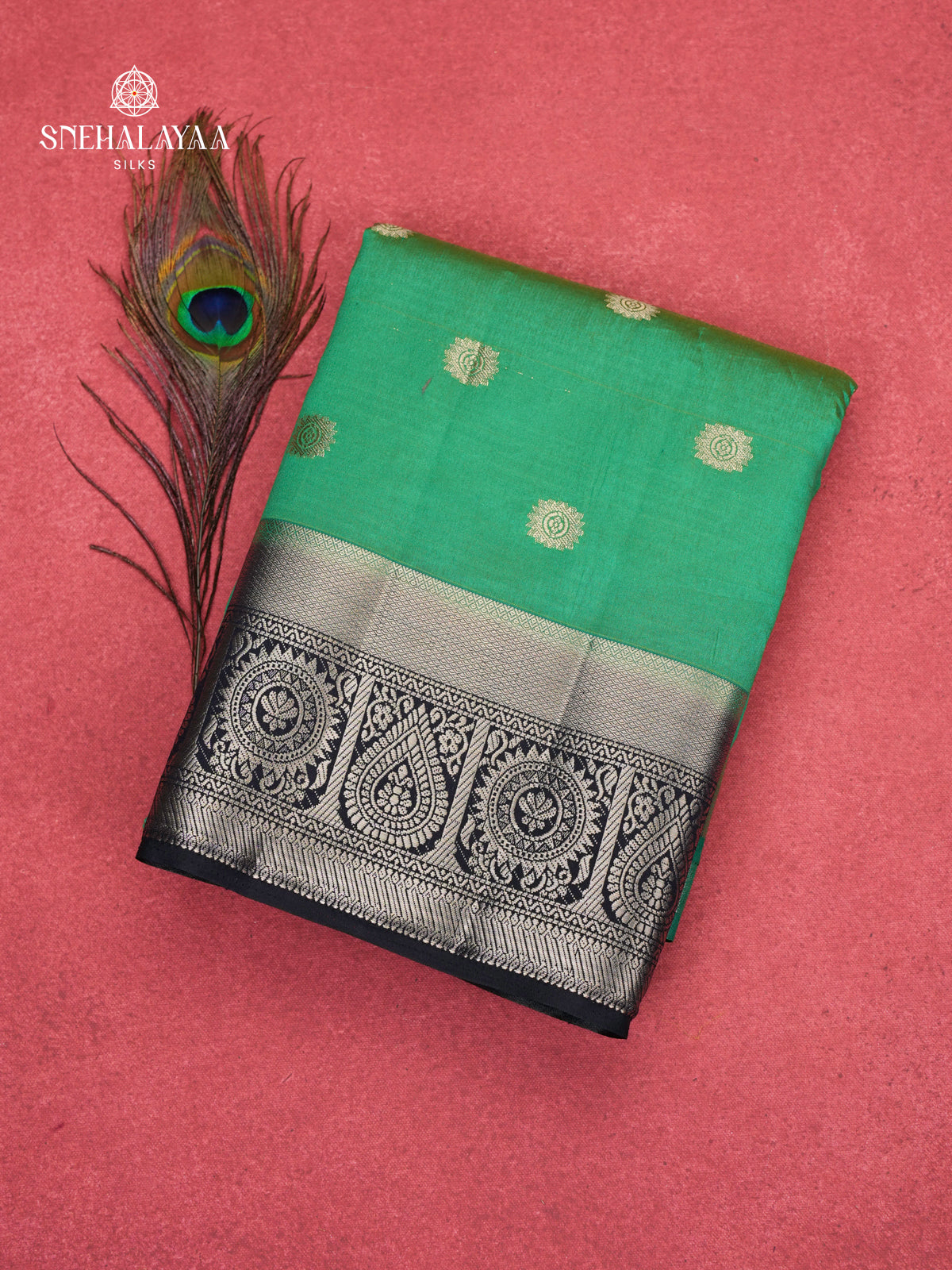 Teal Green Raw Silk Saree