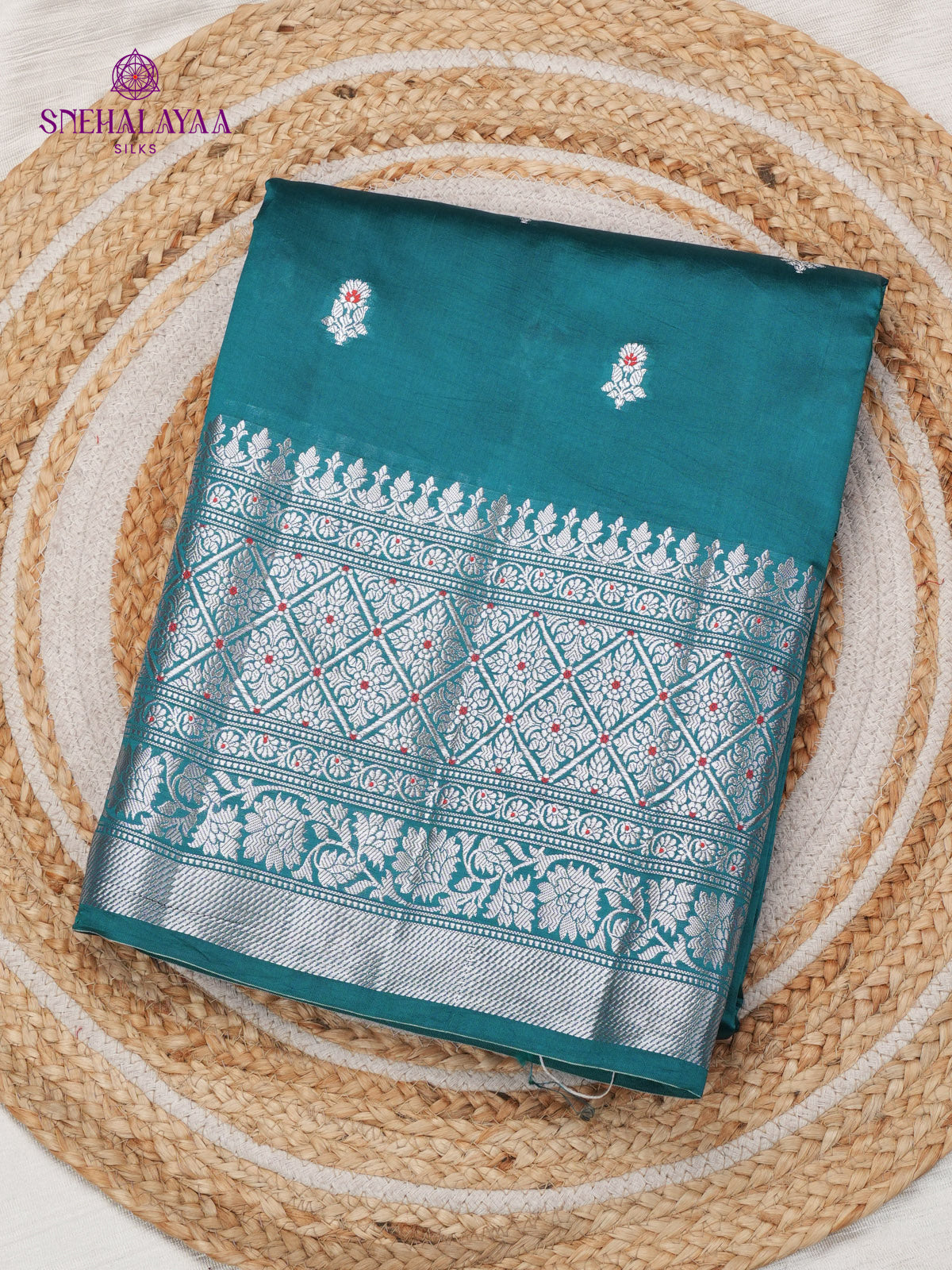Peacock Blue Chiniya Silk Saree
