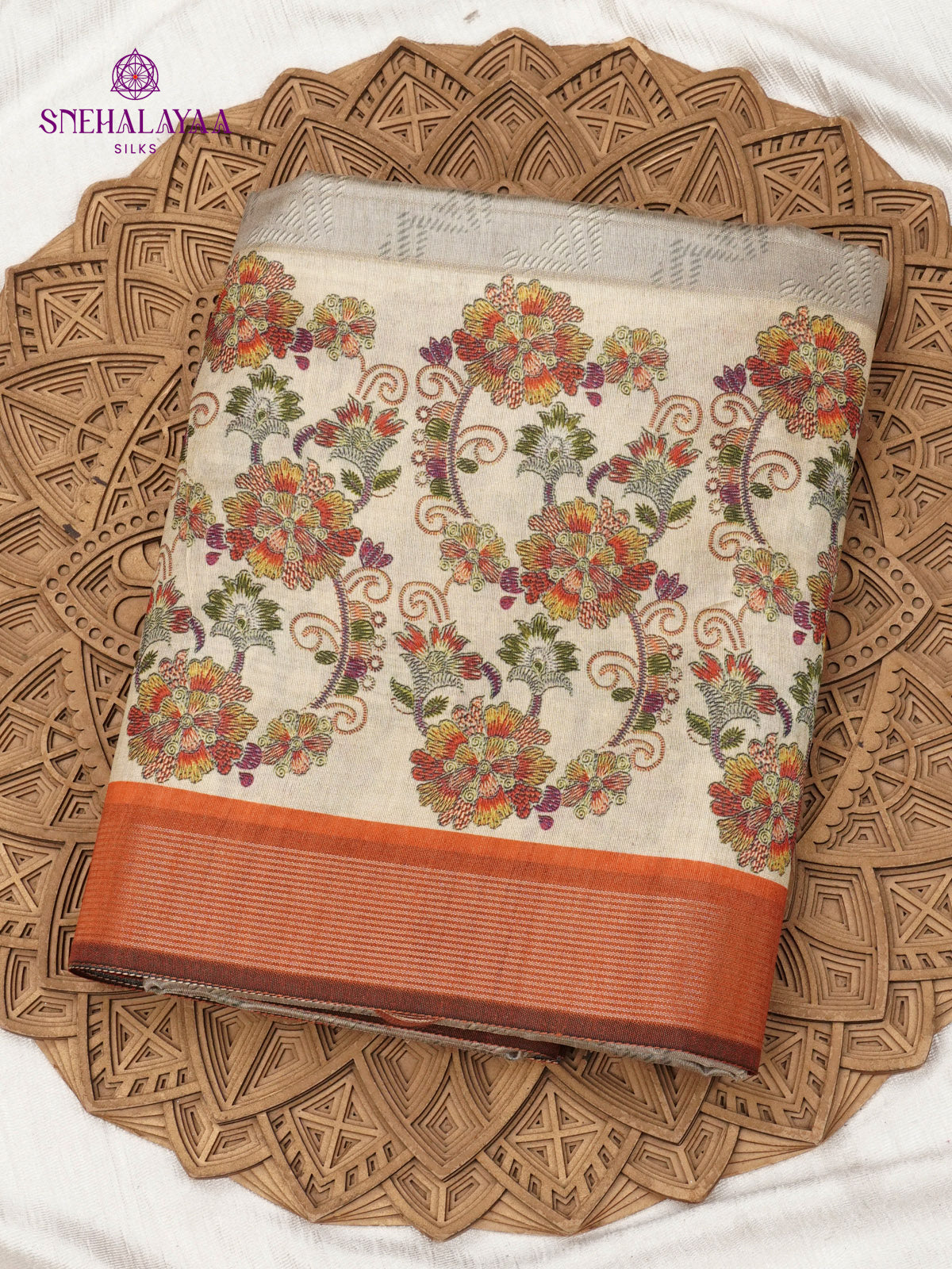 Grey Floral Printed Tussar Saree