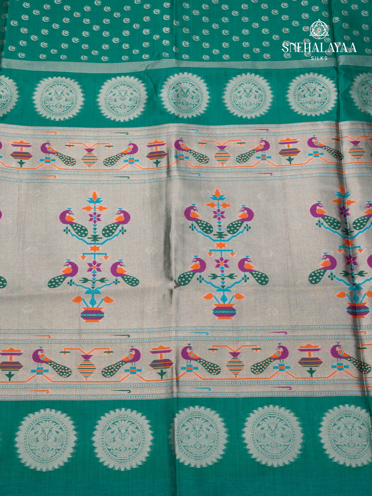 Teal Blue Banaras Jute Saree