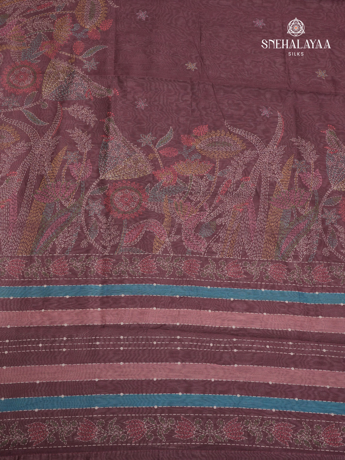 Burgundy Printed Linen Saree