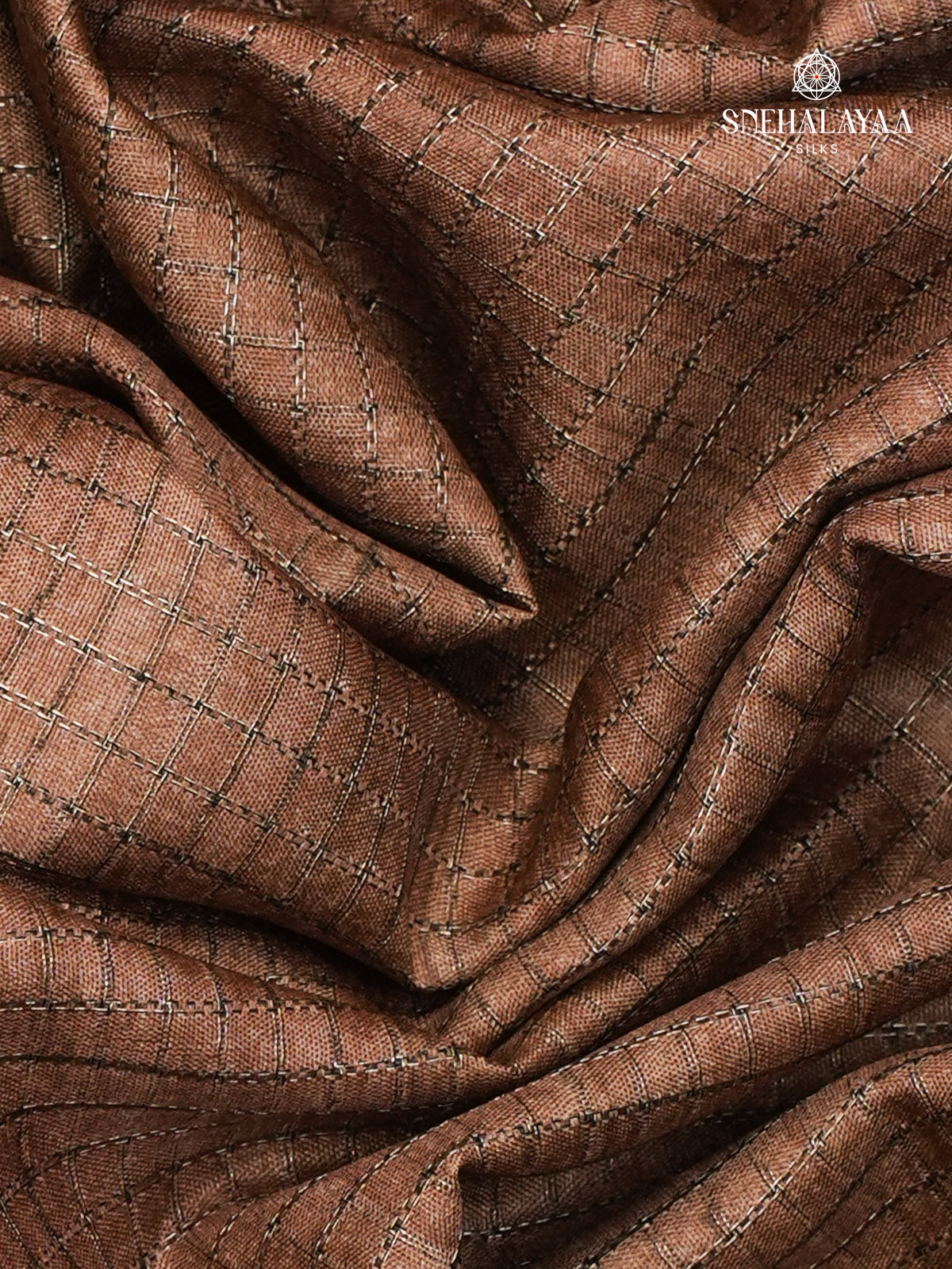 Brown Floral Printed Tussar Saree