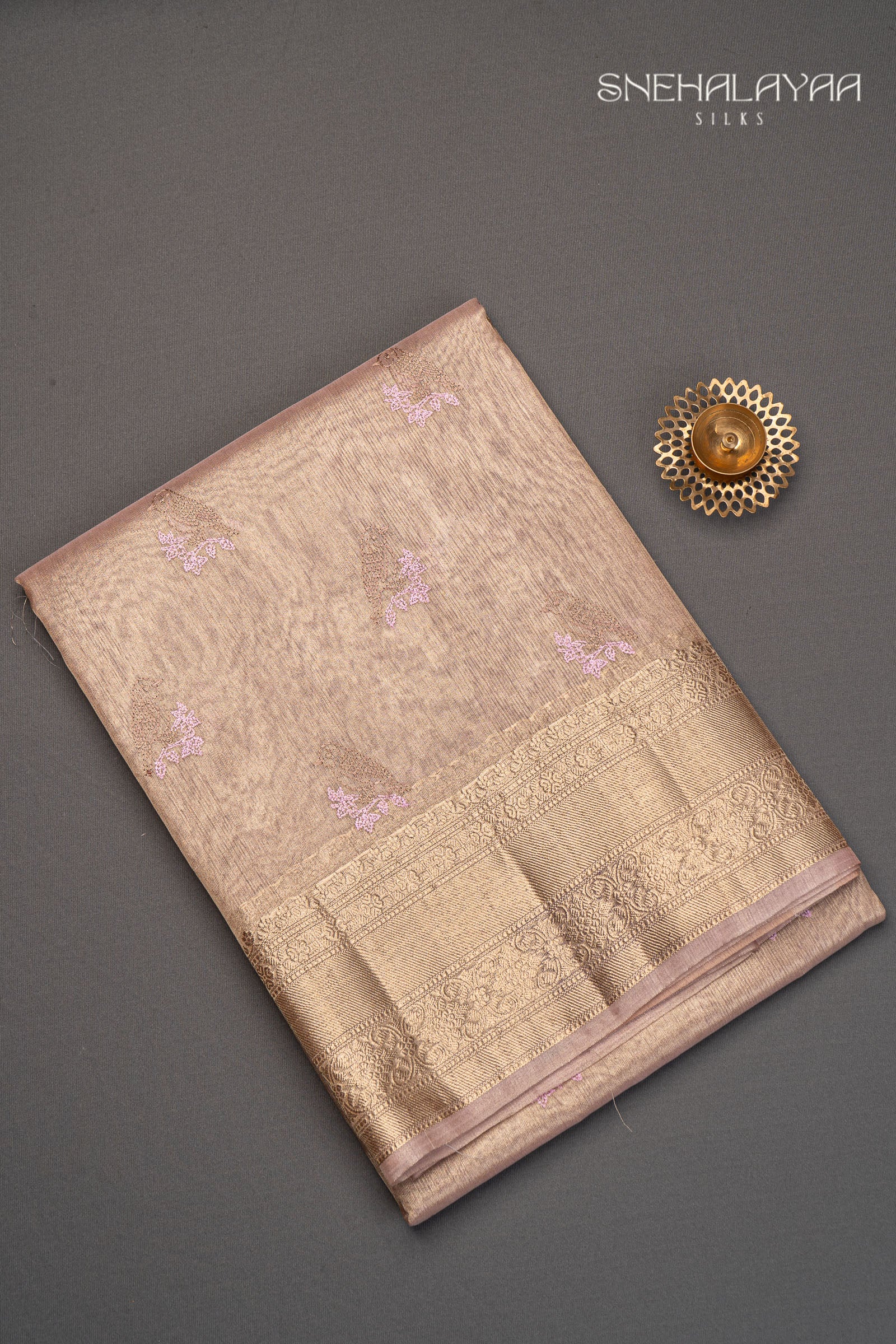 Beige Tissue Embroidery Saree