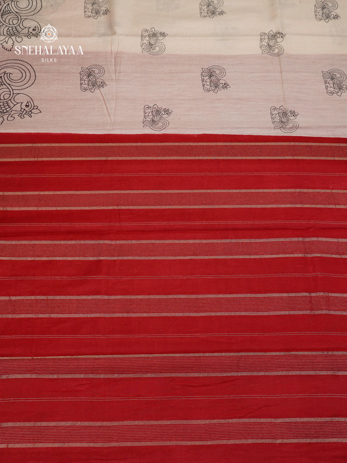 Cream Kalamkari Saree with Red Woven Border