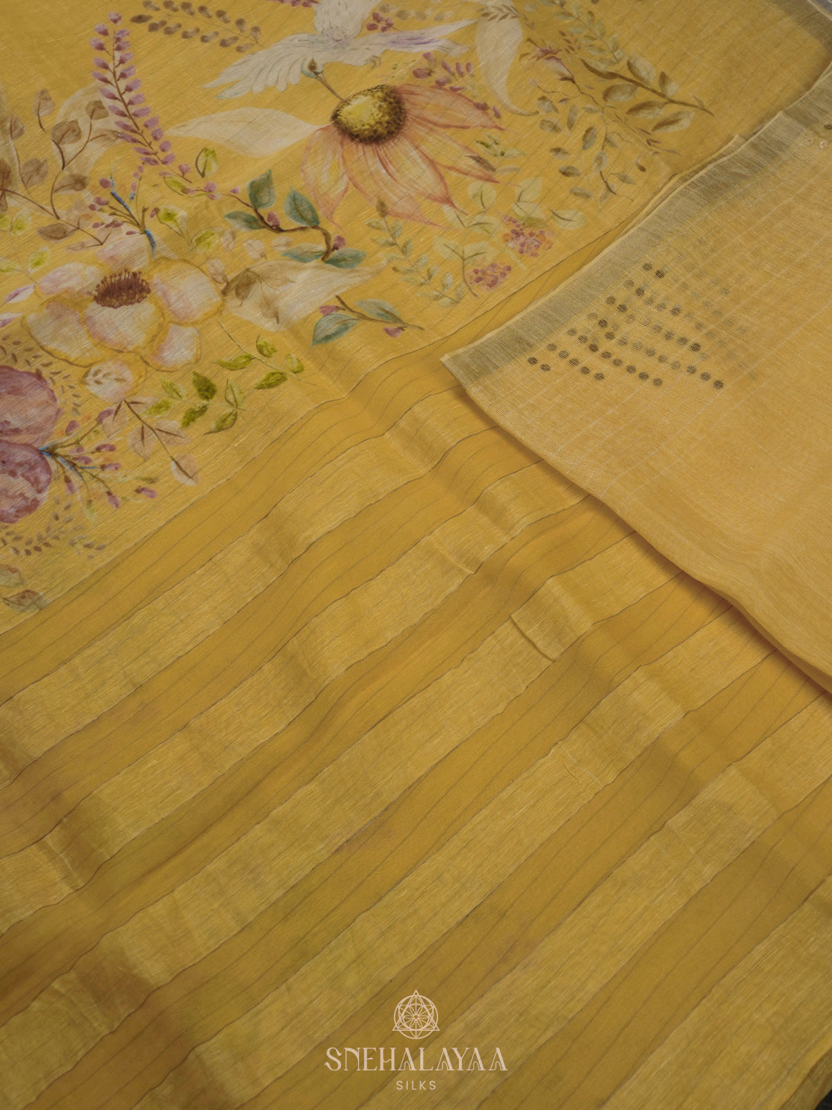Pale Yellow Linen Kora Silk Saree