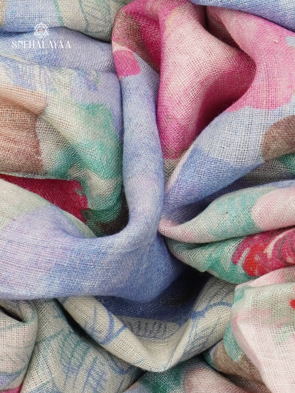 Blue Printed Linen Cotton Saree