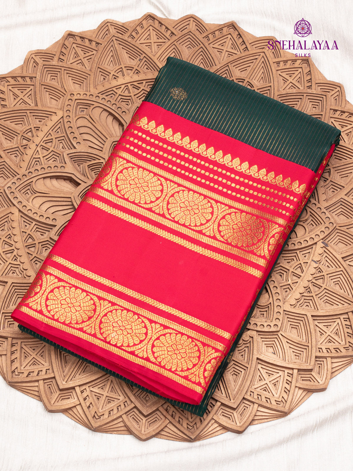 Bottle Green Korvai Kanjivaram Silk Saree