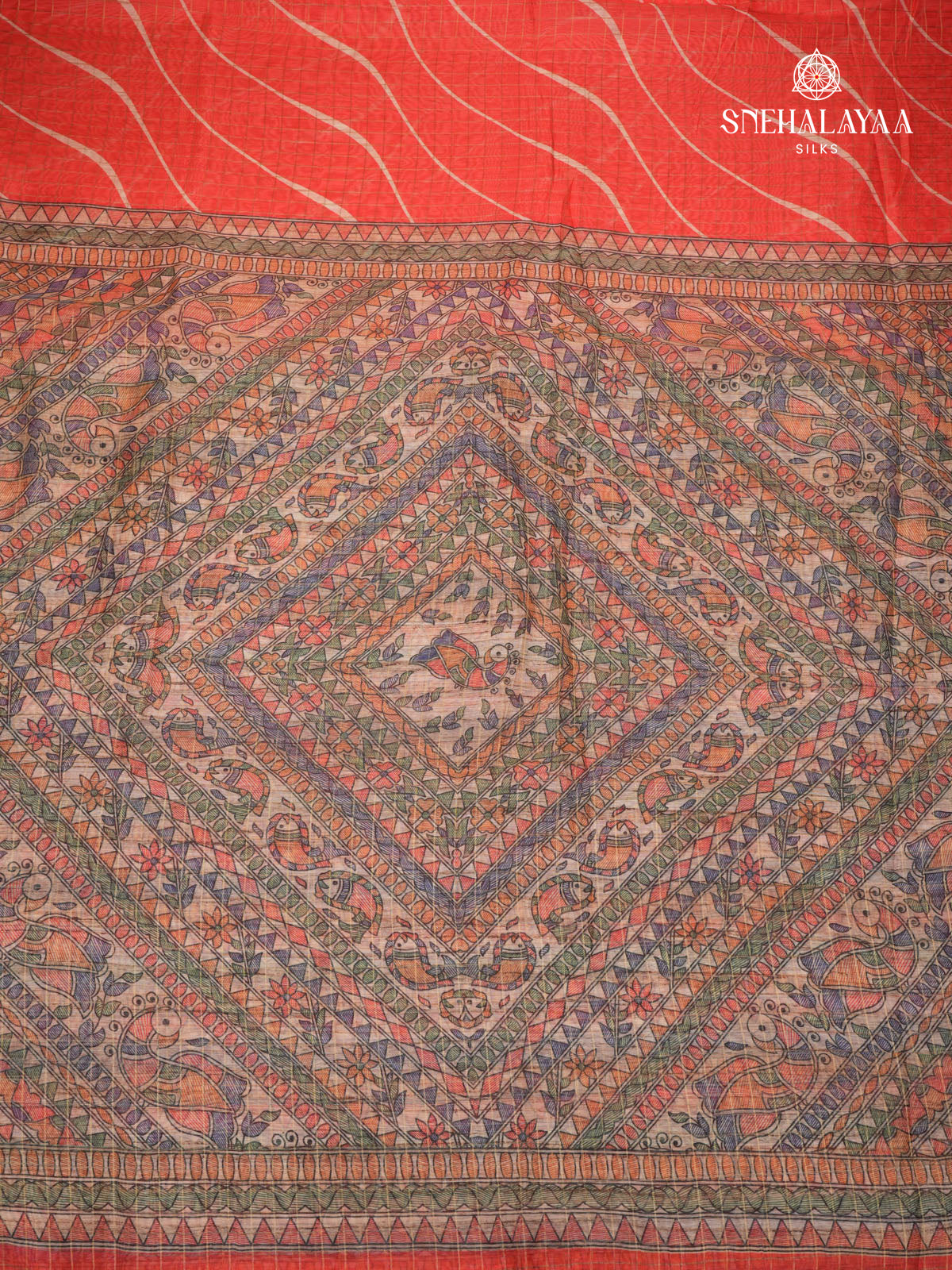 Orange Madhubani Printed Saree