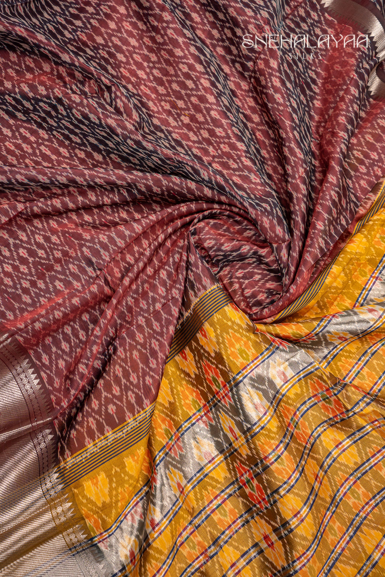 Brown Mangalgiri Ikat Silk Saree