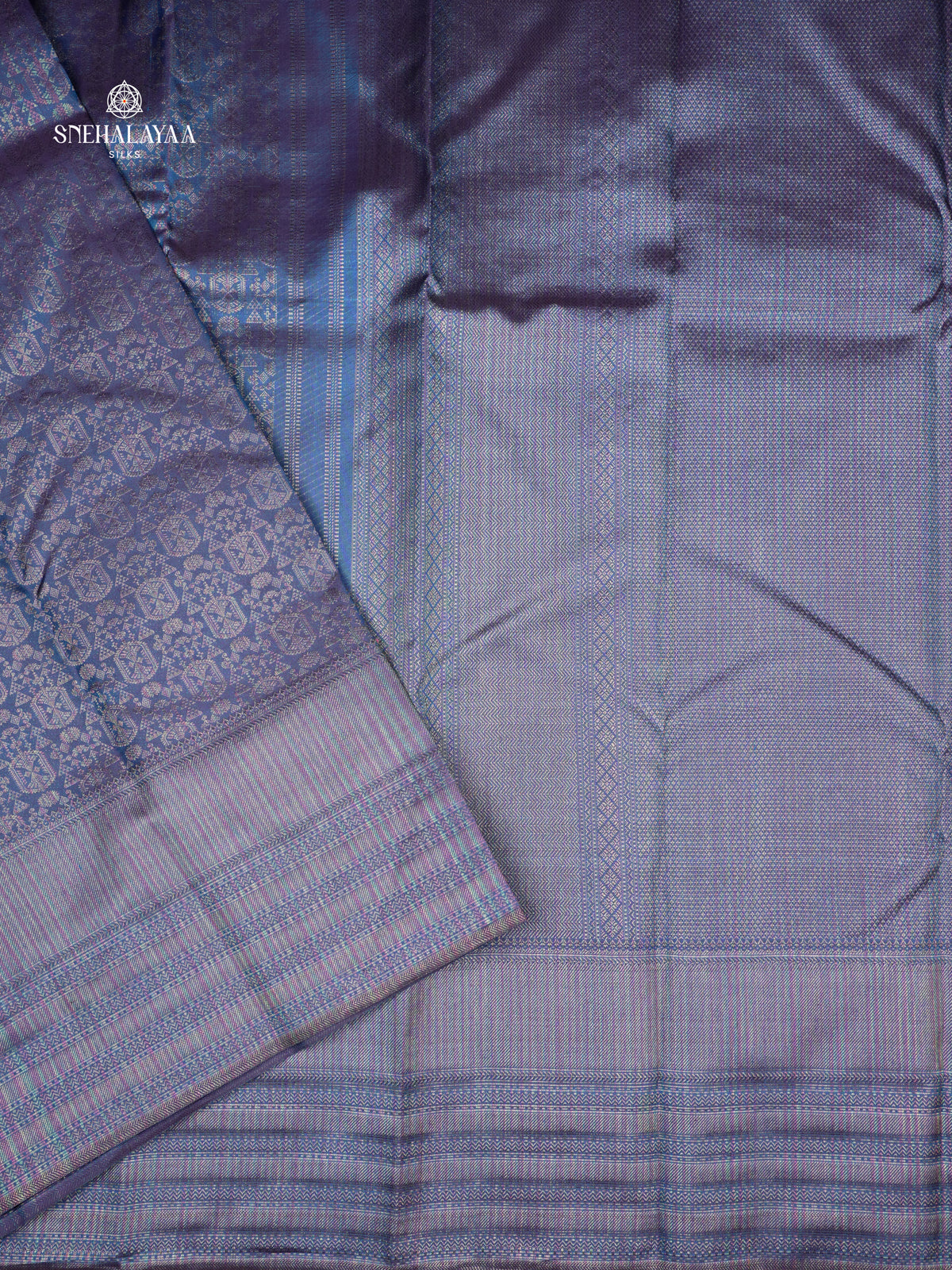 Paecock Blue Kanjivaram Silk Saree