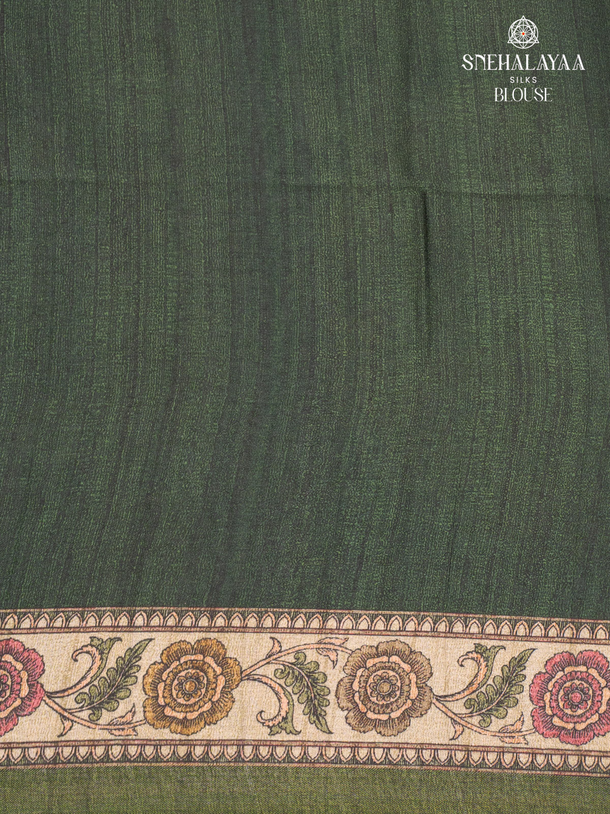 Forest Green Printed Tussar Saree