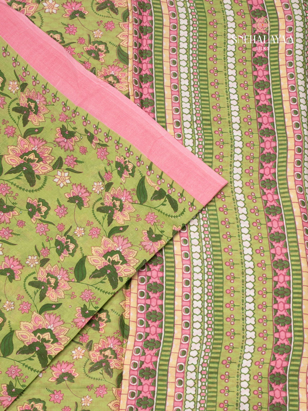 Light Olive Green Jaipur Cotton Saree