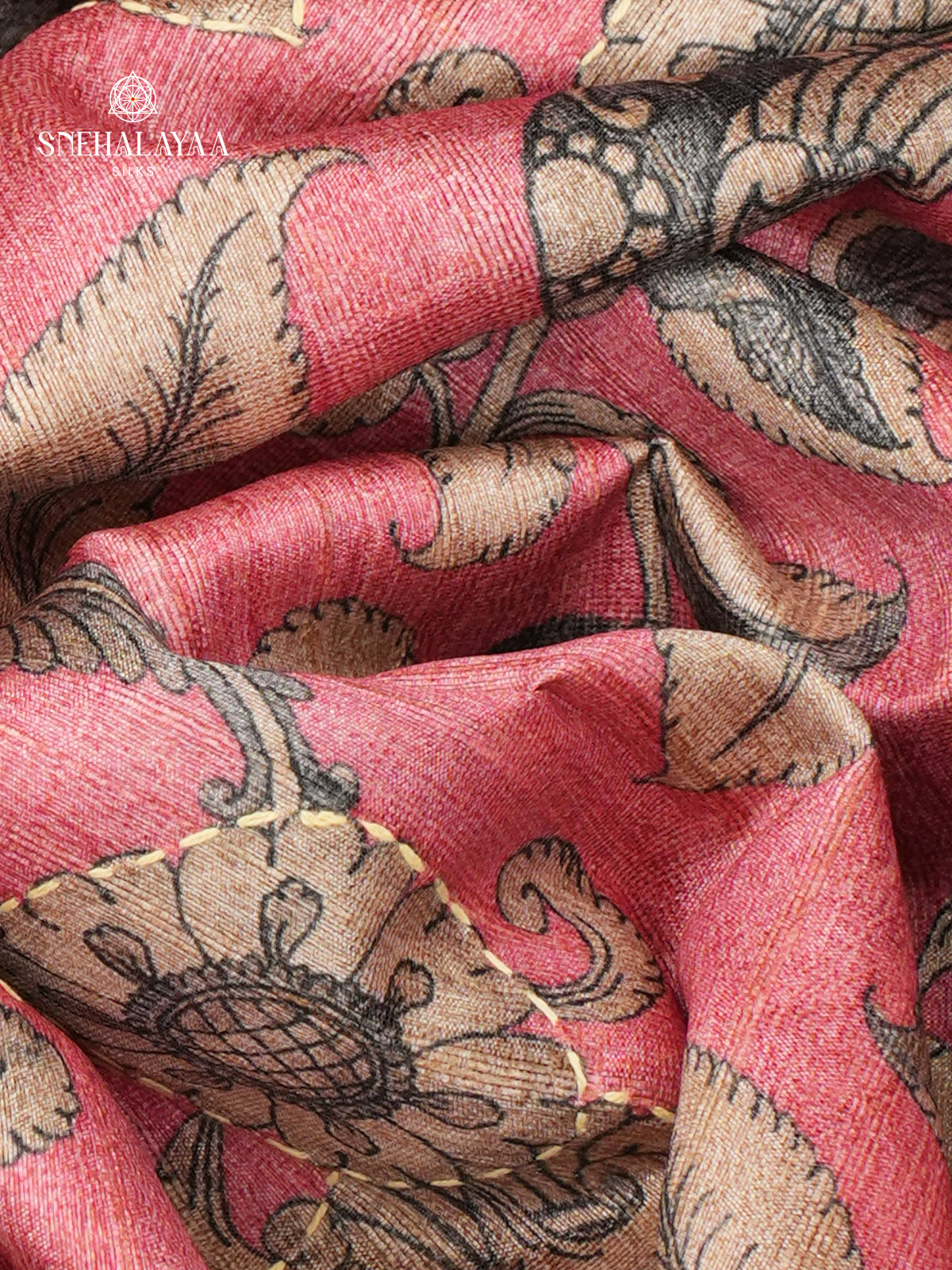 Pale Pink Tussar Embroidery Saree