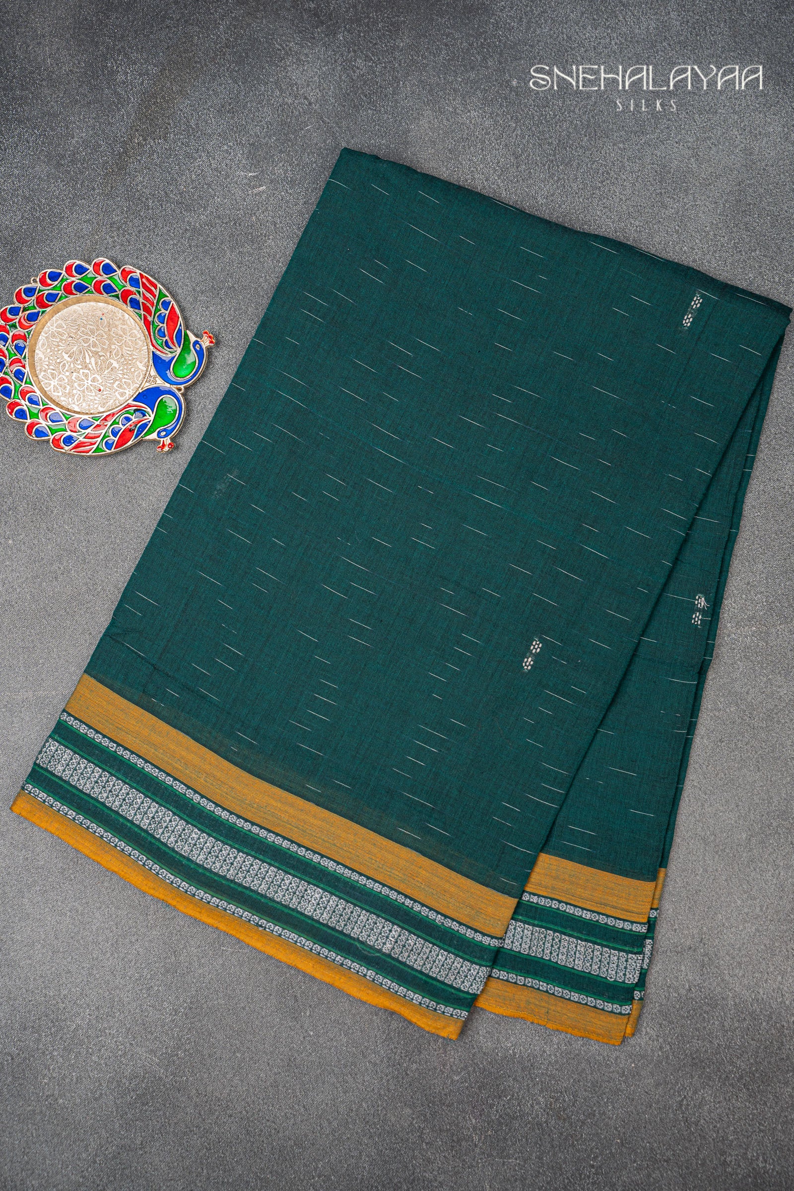 Teal Green Sambalpuri Cotton Saree