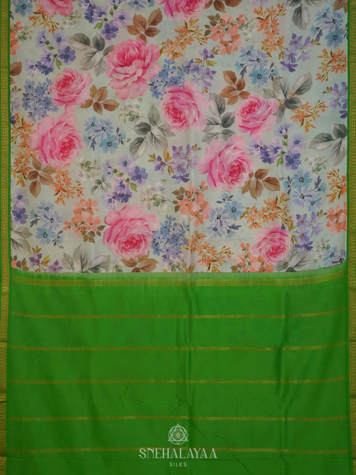 Off White Printed Kanjivaram Silk Saree