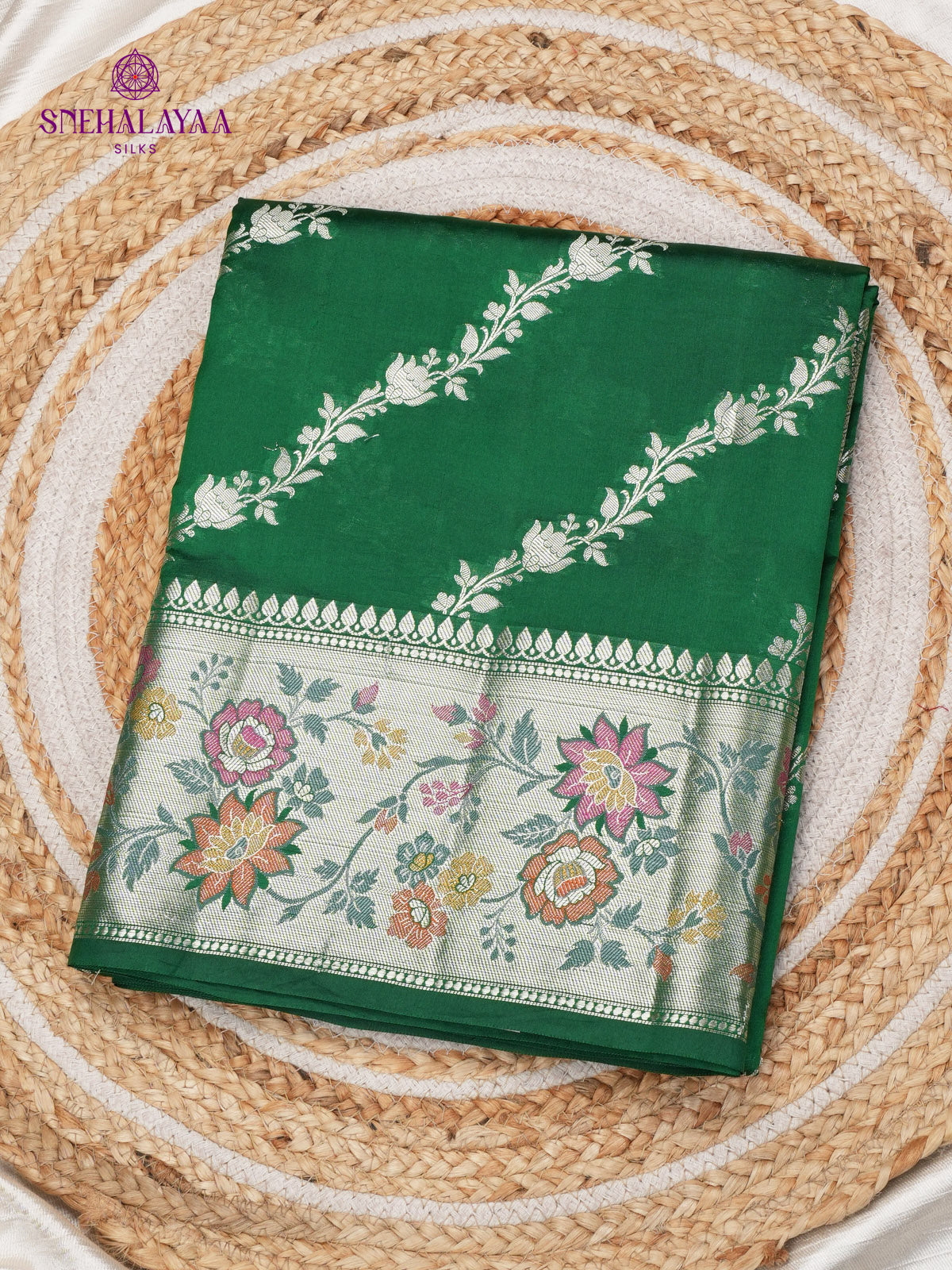 Emerald Green Banaras Dupion Silk Saree