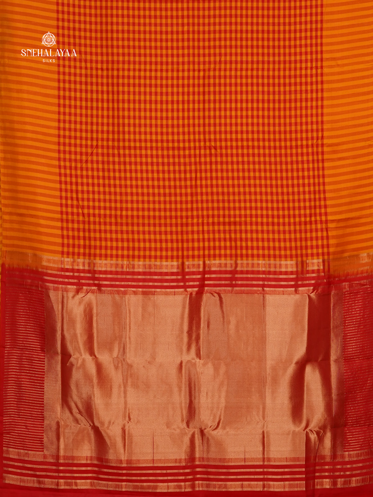 Orange Checks Kanjivaram Silk Saree