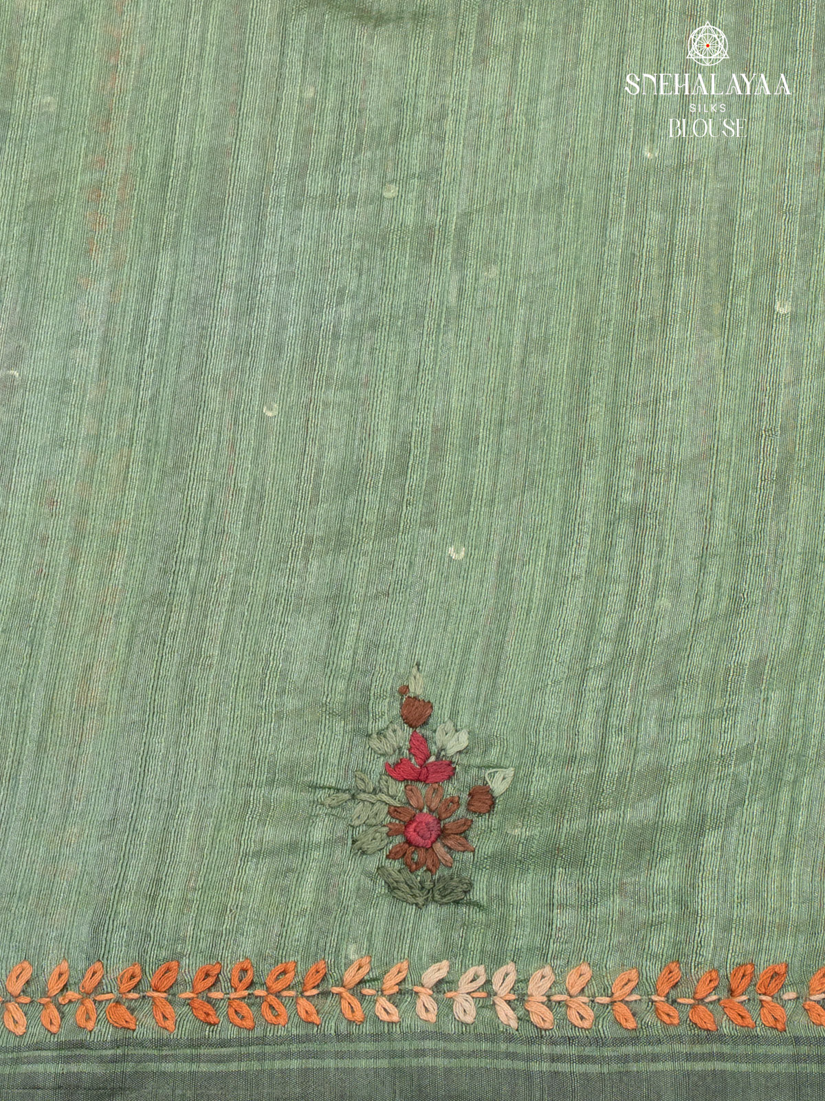 Sage Green Raw Silk Embroidery Saree